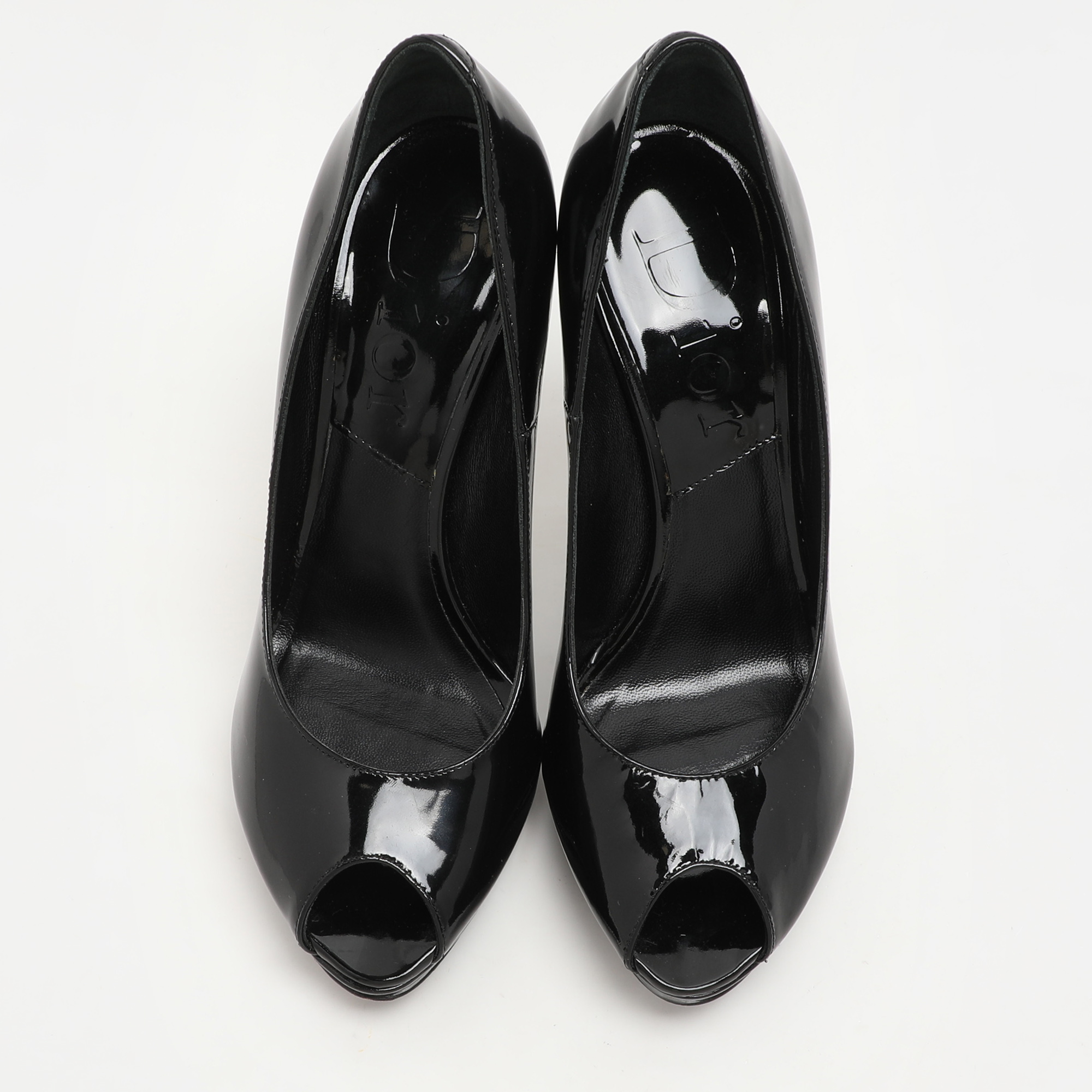 Dior Black Patent Leather Peep Toe Pumps Size 36.5 