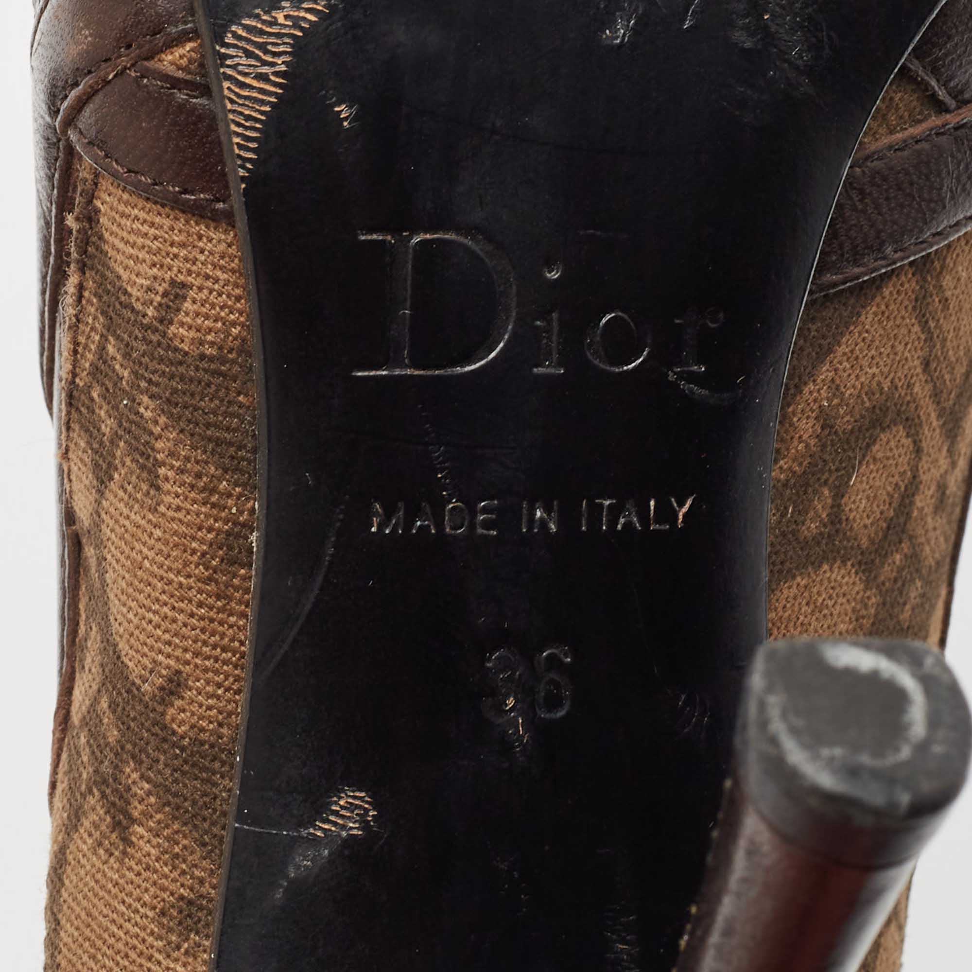 Dior Brown Oblique Canvas And Leather Floral Applique Pointed Toe Pumps Size 36 