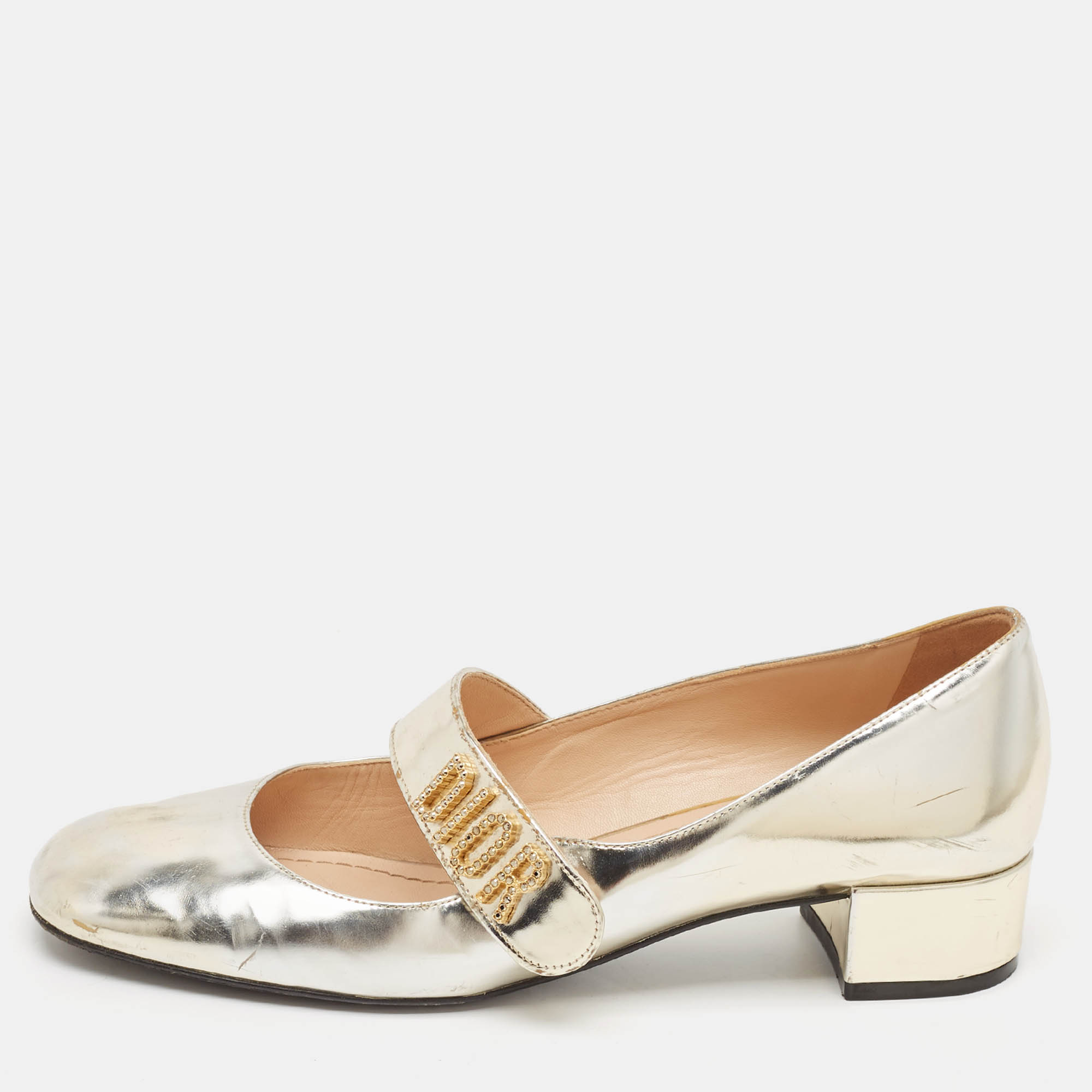 

Dior Metallic Laminated Leather Baby-D Mary Jane Pumps Size