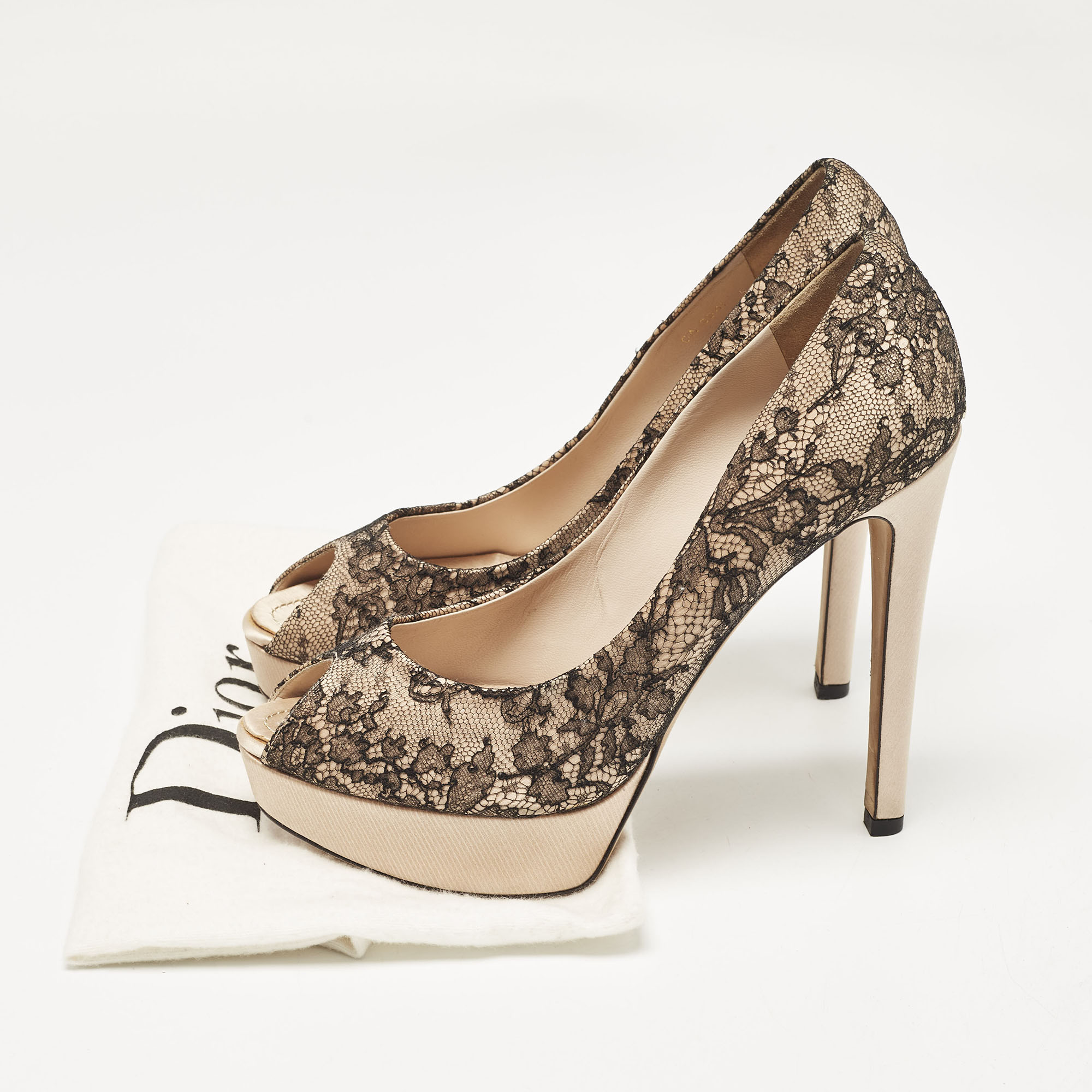 Dior Black/Beige Mesh and  Lace Platform Pumps Size 40 