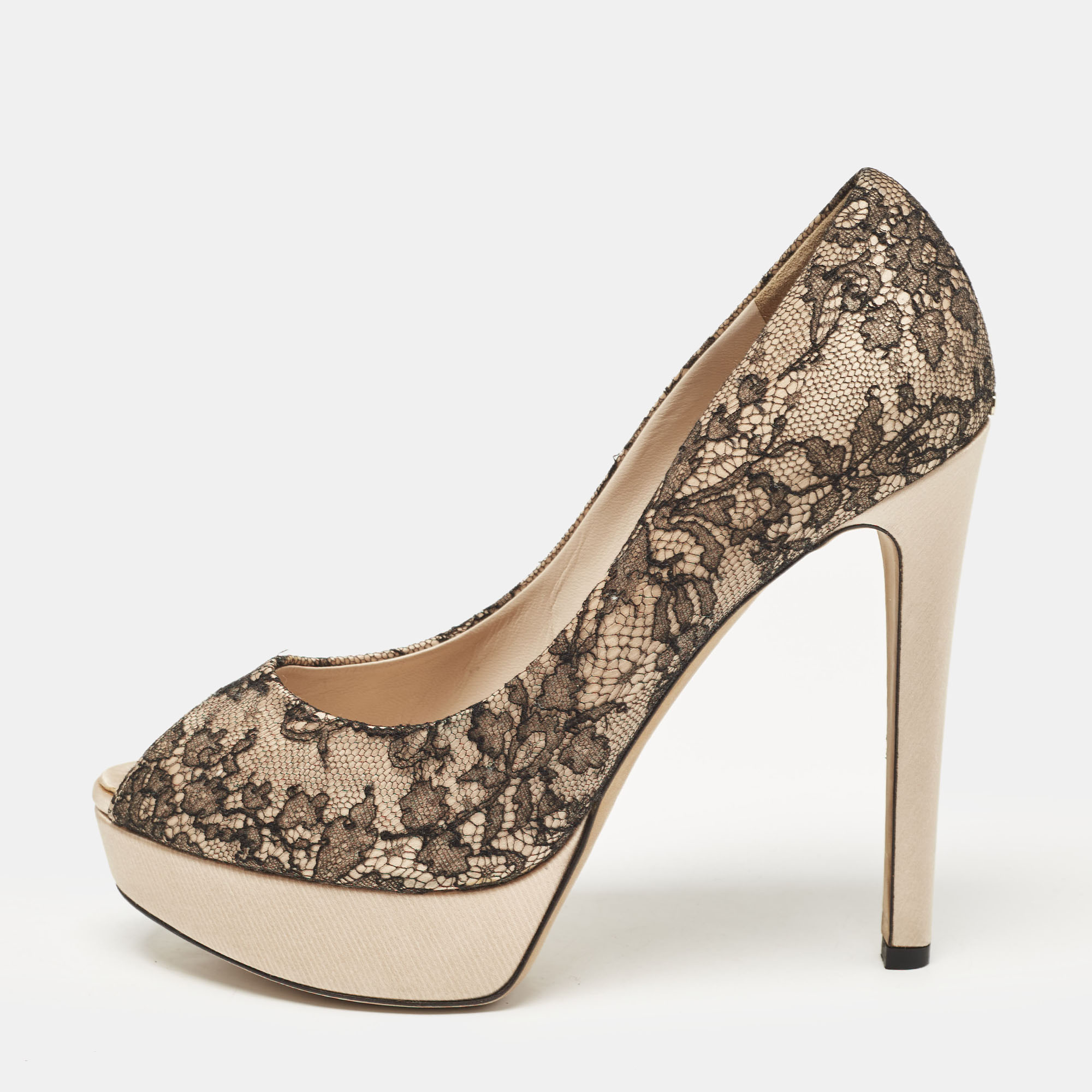 

Dior Black/Beige Mesh and Lace Platform Pumps Size