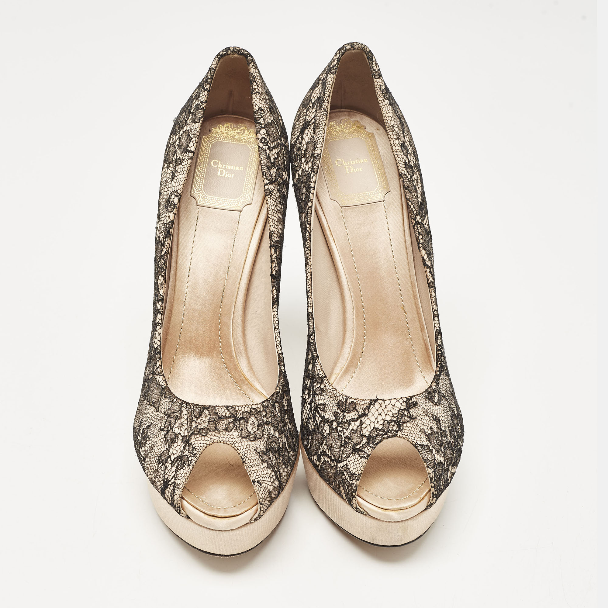 Dior Black/Beige Mesh and  Lace Platform Pumps Size 40 