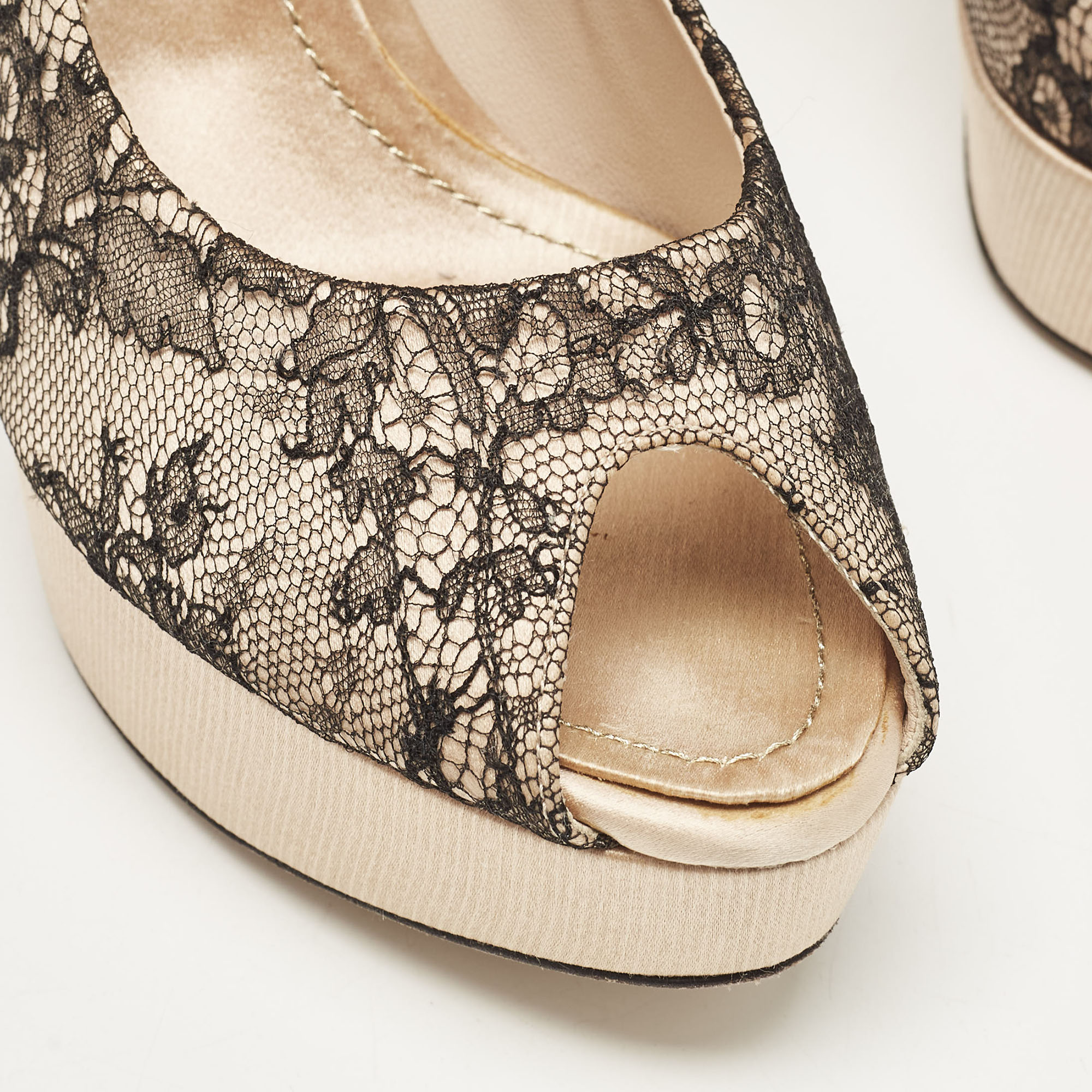 Dior Black/Beige Mesh and  Lace Platform Pumps Size 40 