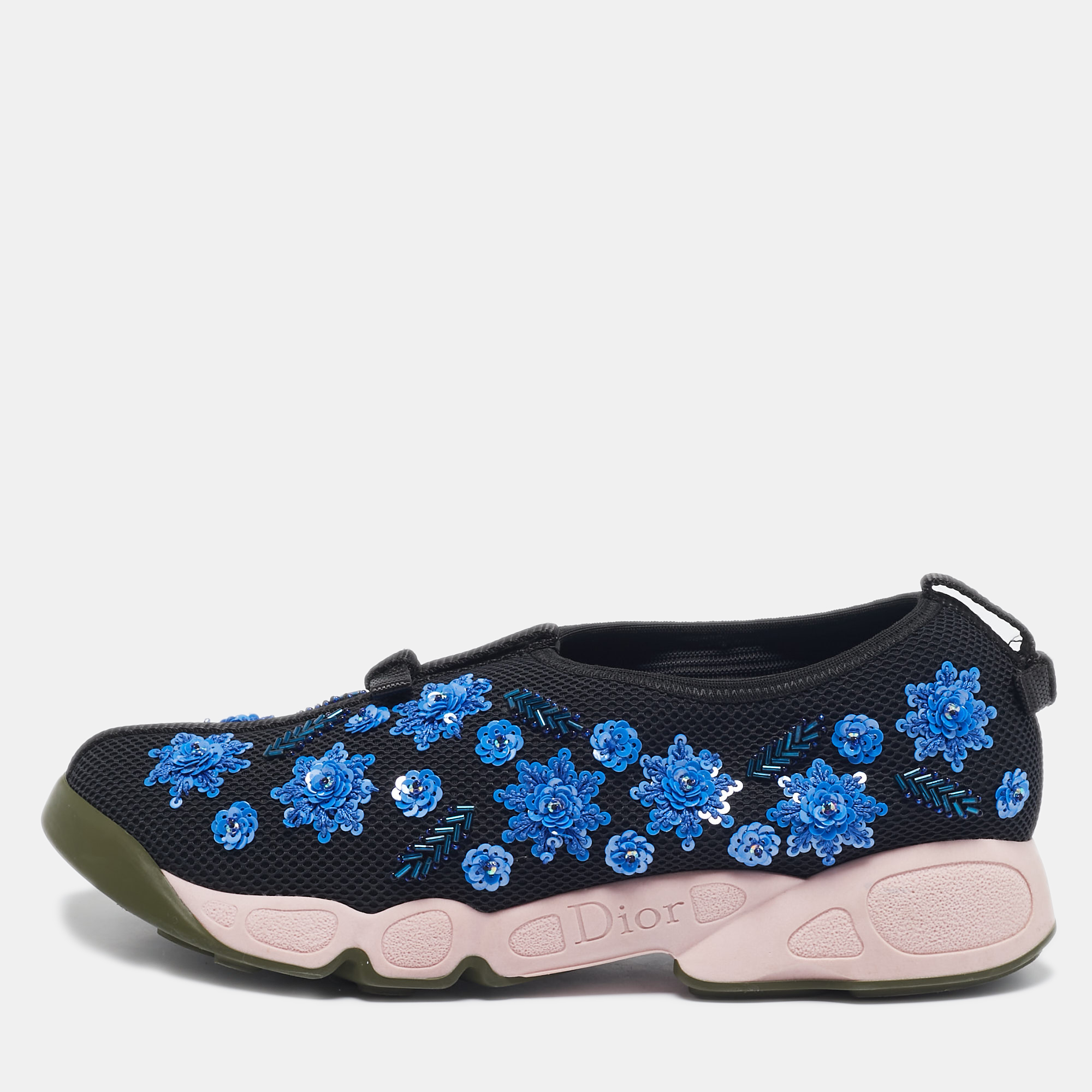 

Dior Black Mesh Flower Embellished Fusion Slip On Sneakers Size