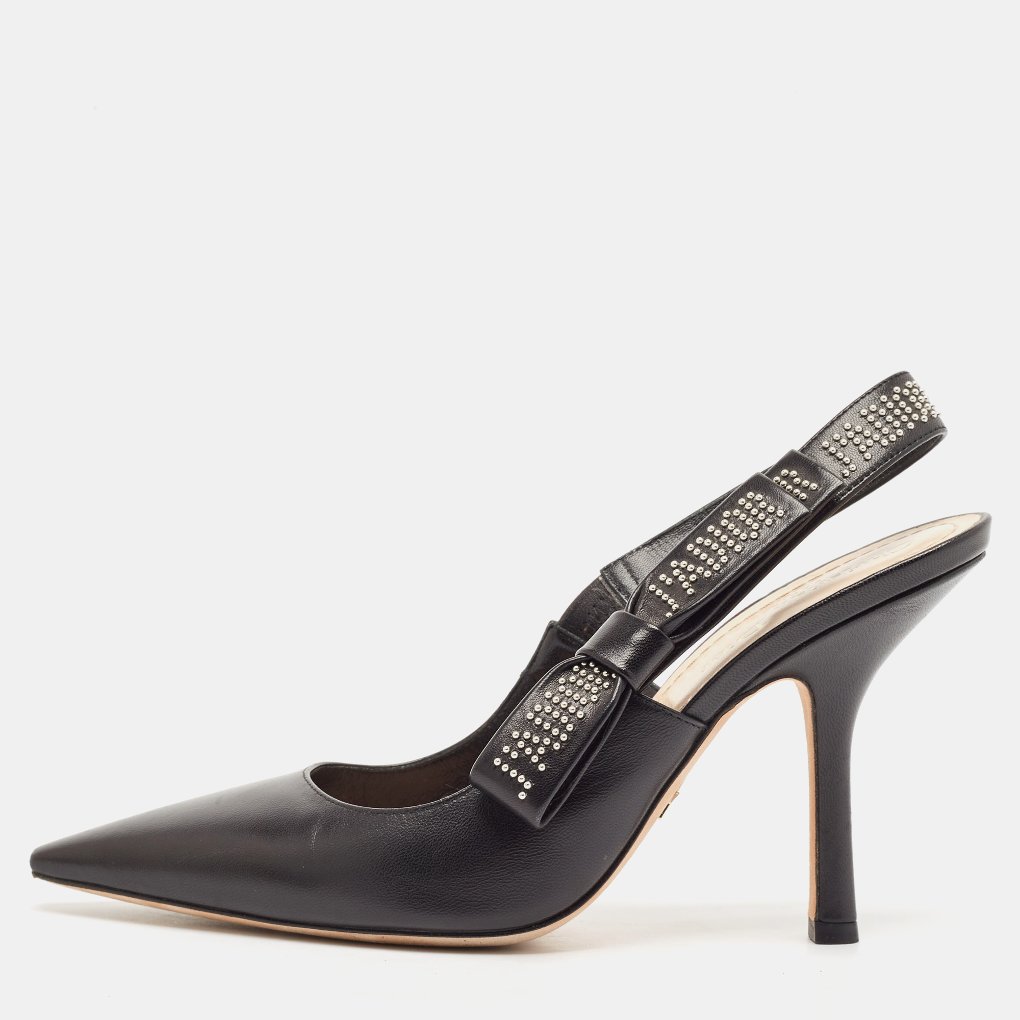 

Dior Black Leather Studded J'Adior Slingback Pumps Size