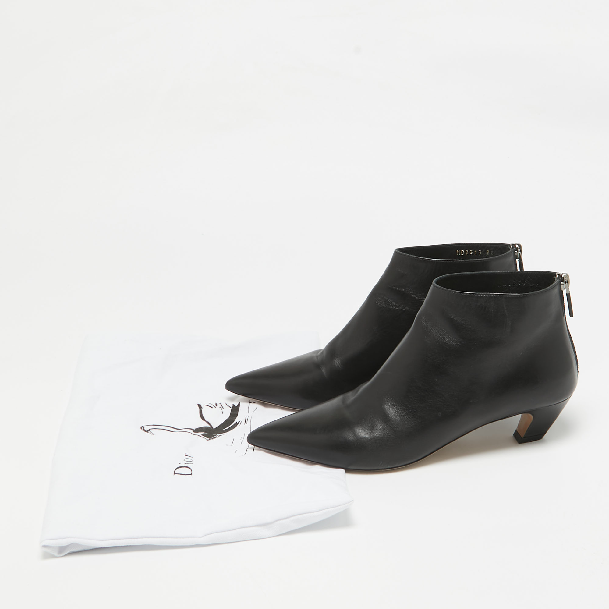 Dior Black Leather Ankle Length Boots Size 38 
