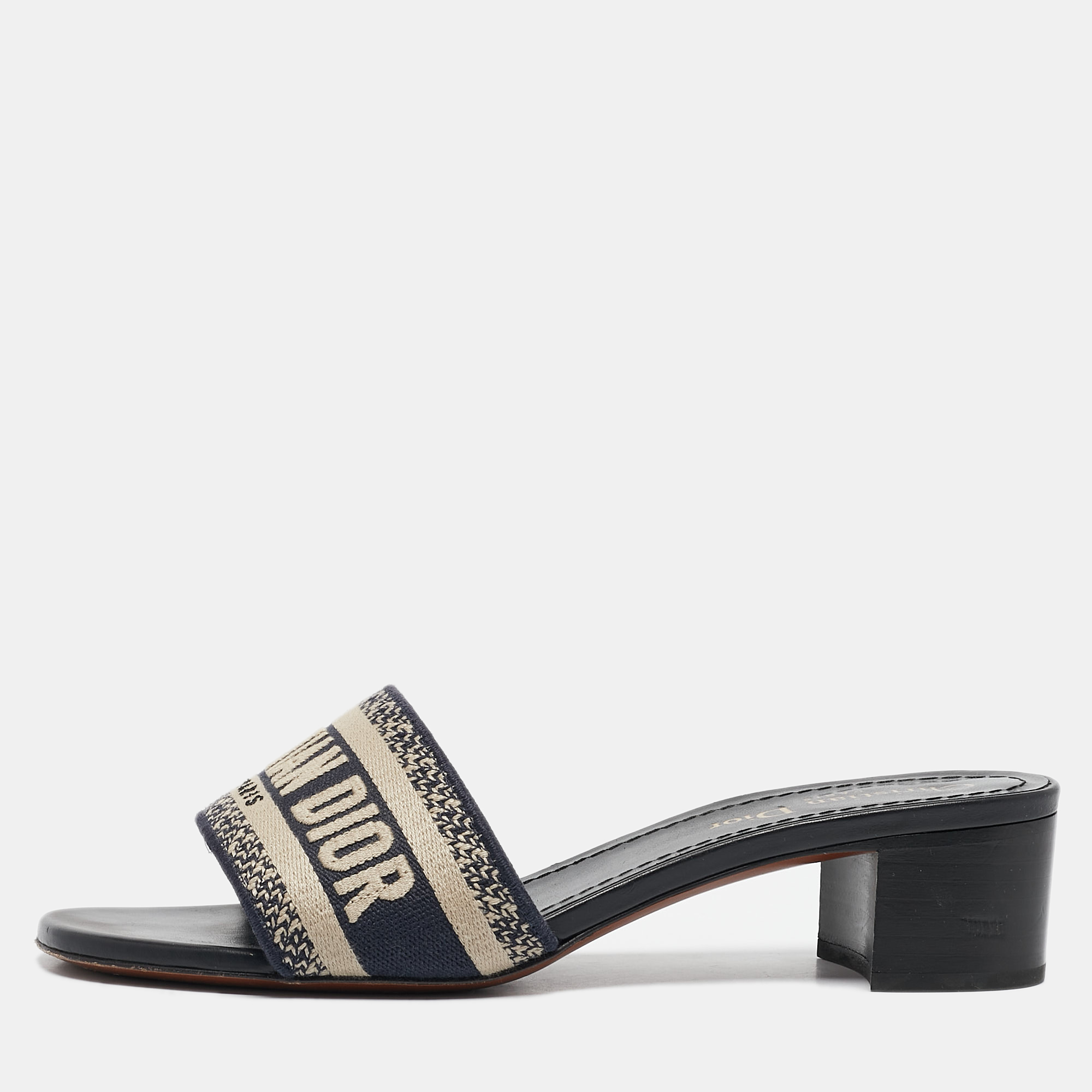 

Dior Navy Blue Embroidered Canvas Dway Slide Sandals Size