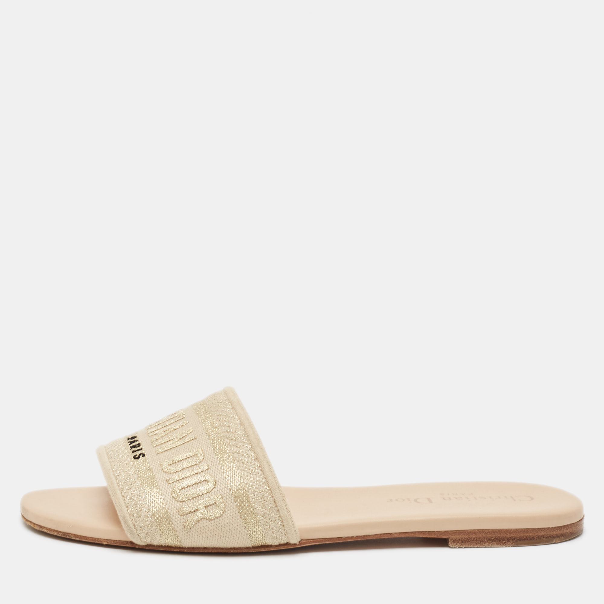 

Dior Beige Canvas Dway Flat Slides Size