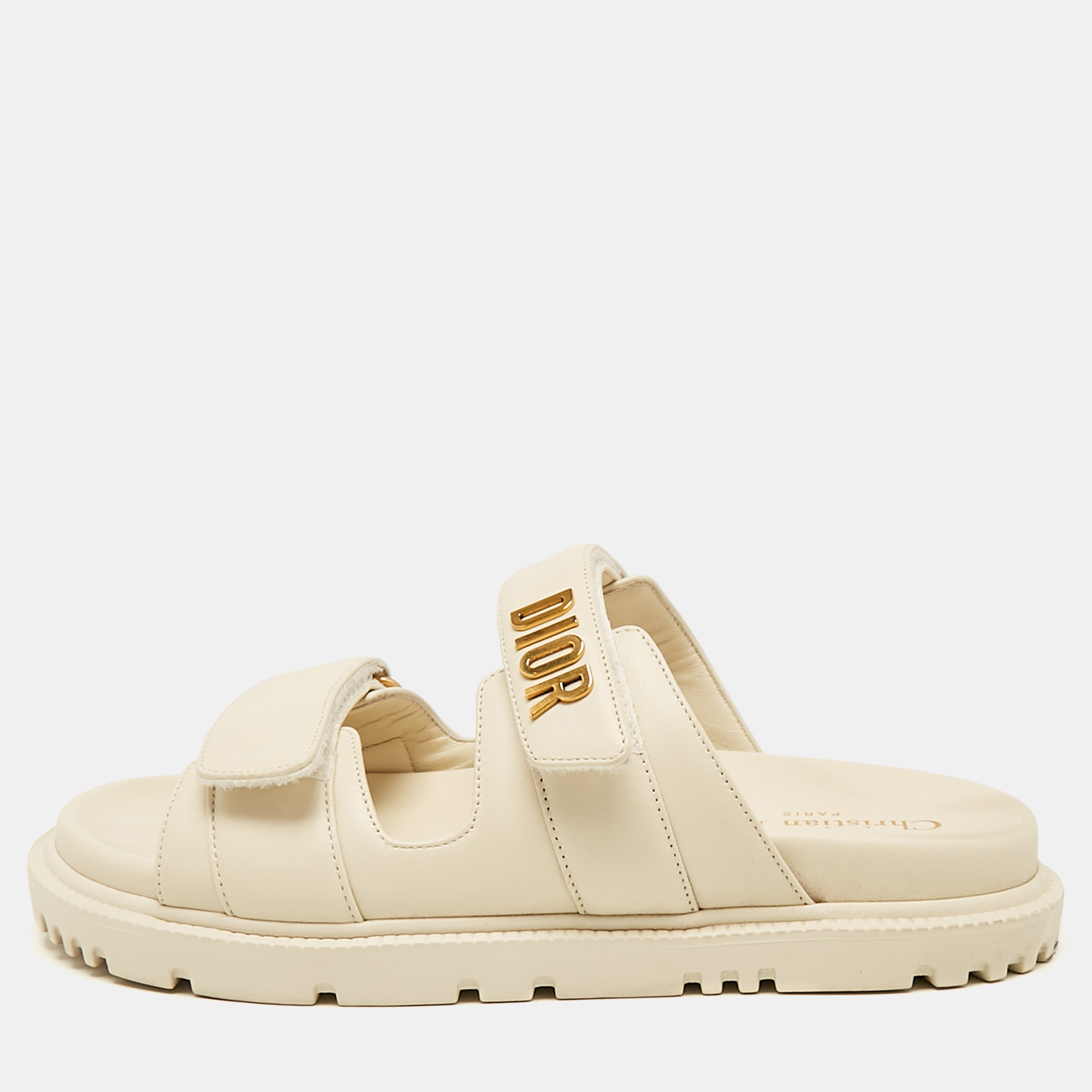 

Dior Cream Leather DiorAct Flat Slides Size