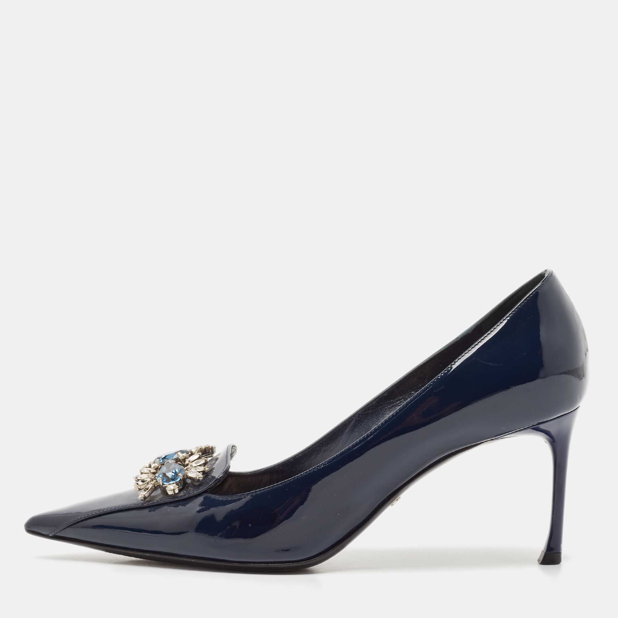 

Dior Blue Patent Leather Crystal Embellished Pointed Toe Pumps Size