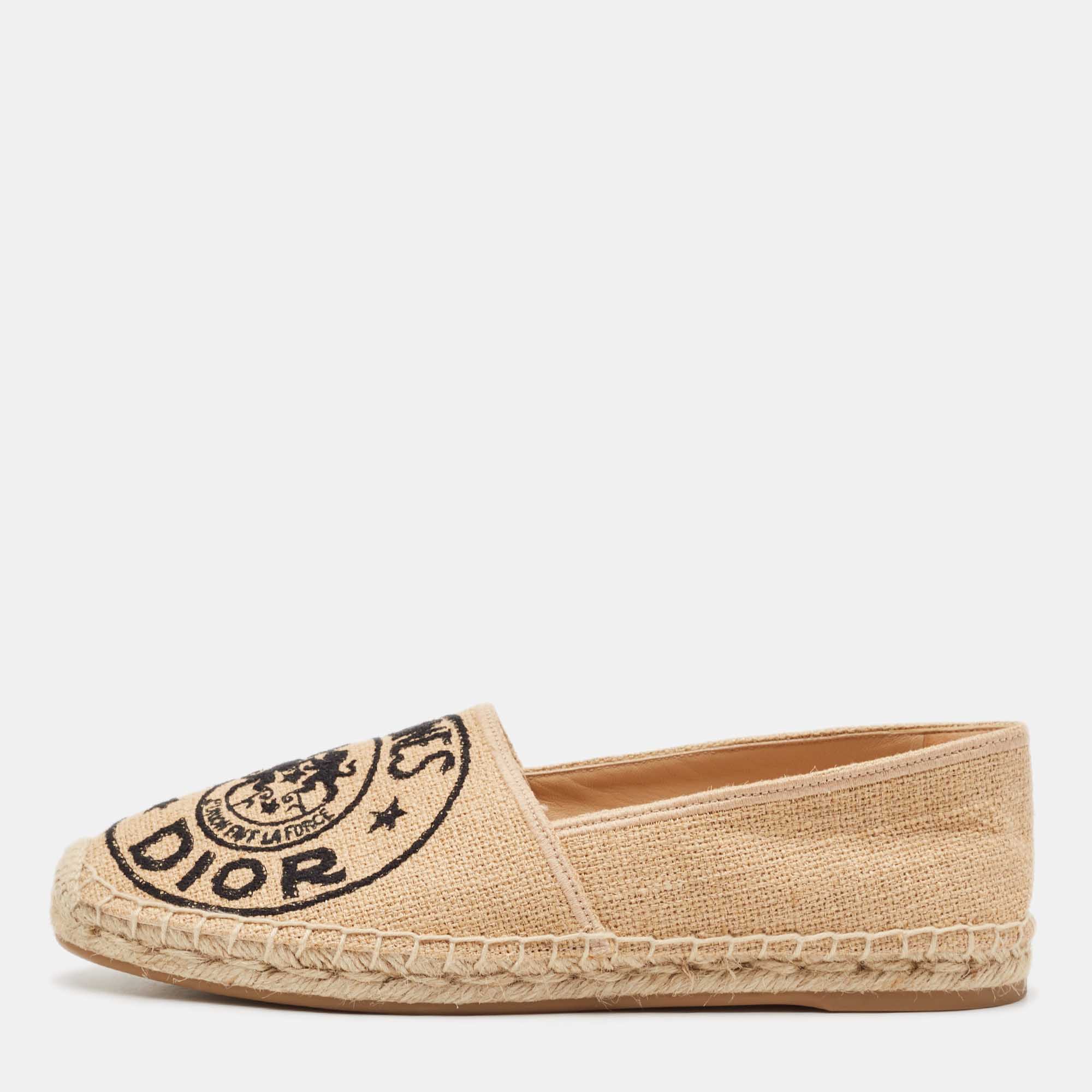 

Dior Brown Embroidered Raffia Granville Espadrille Flats Size, Beige