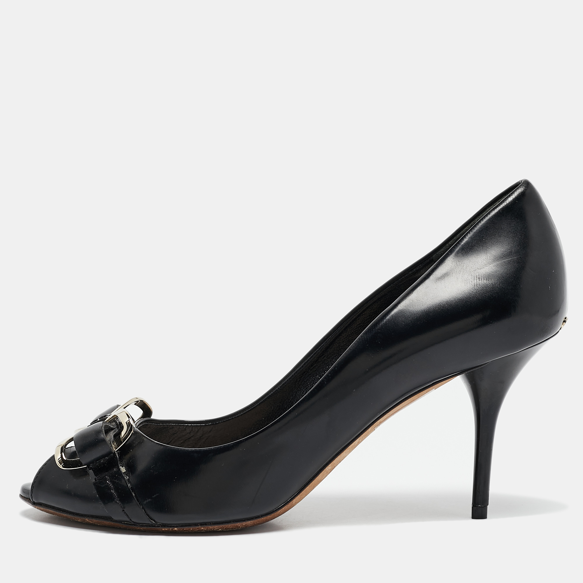 

Dior Black Leather Bow Detail Peep Toe Pumps Size