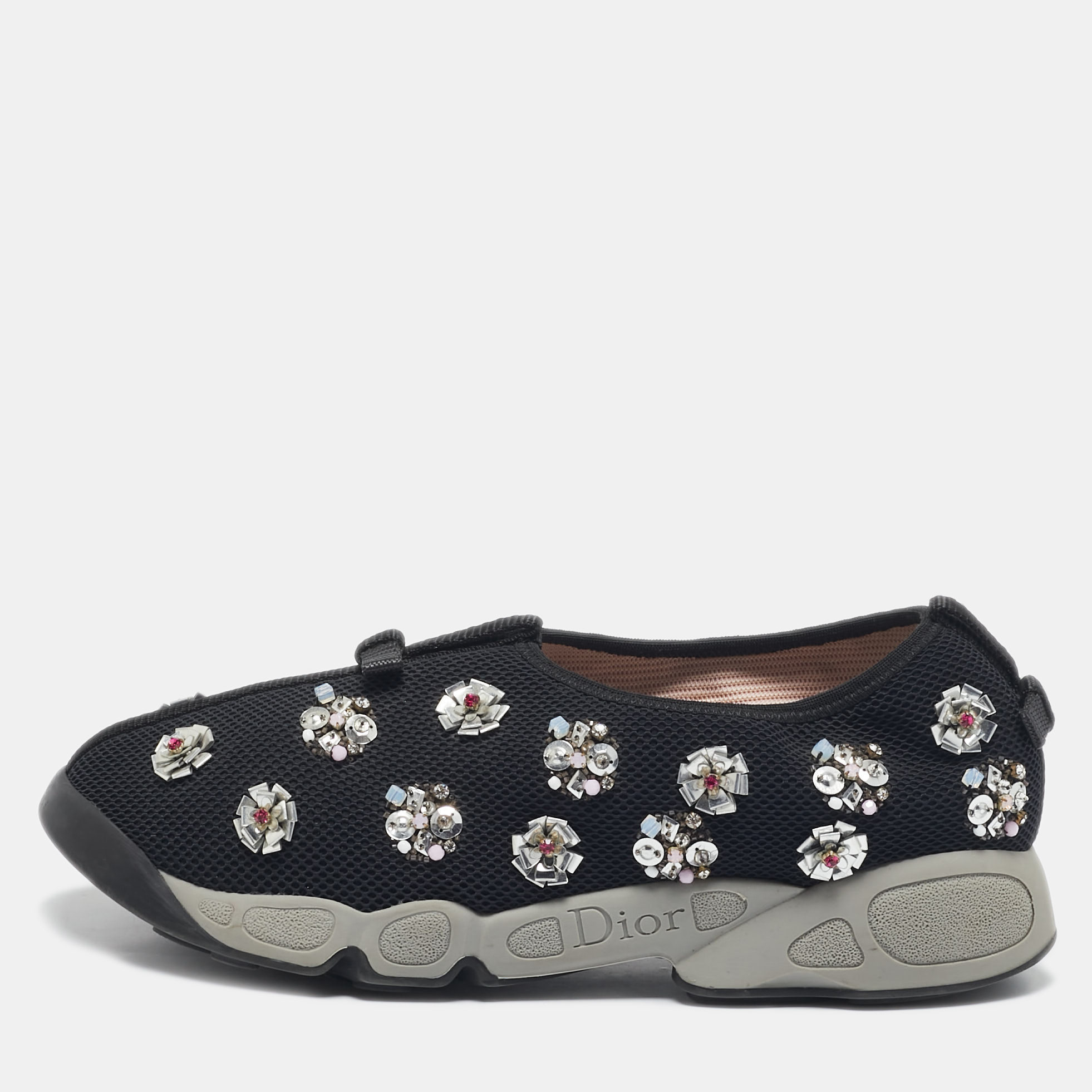 

Dior Black Mesh Fusion Floral Embellished Slip On Sneakers Size