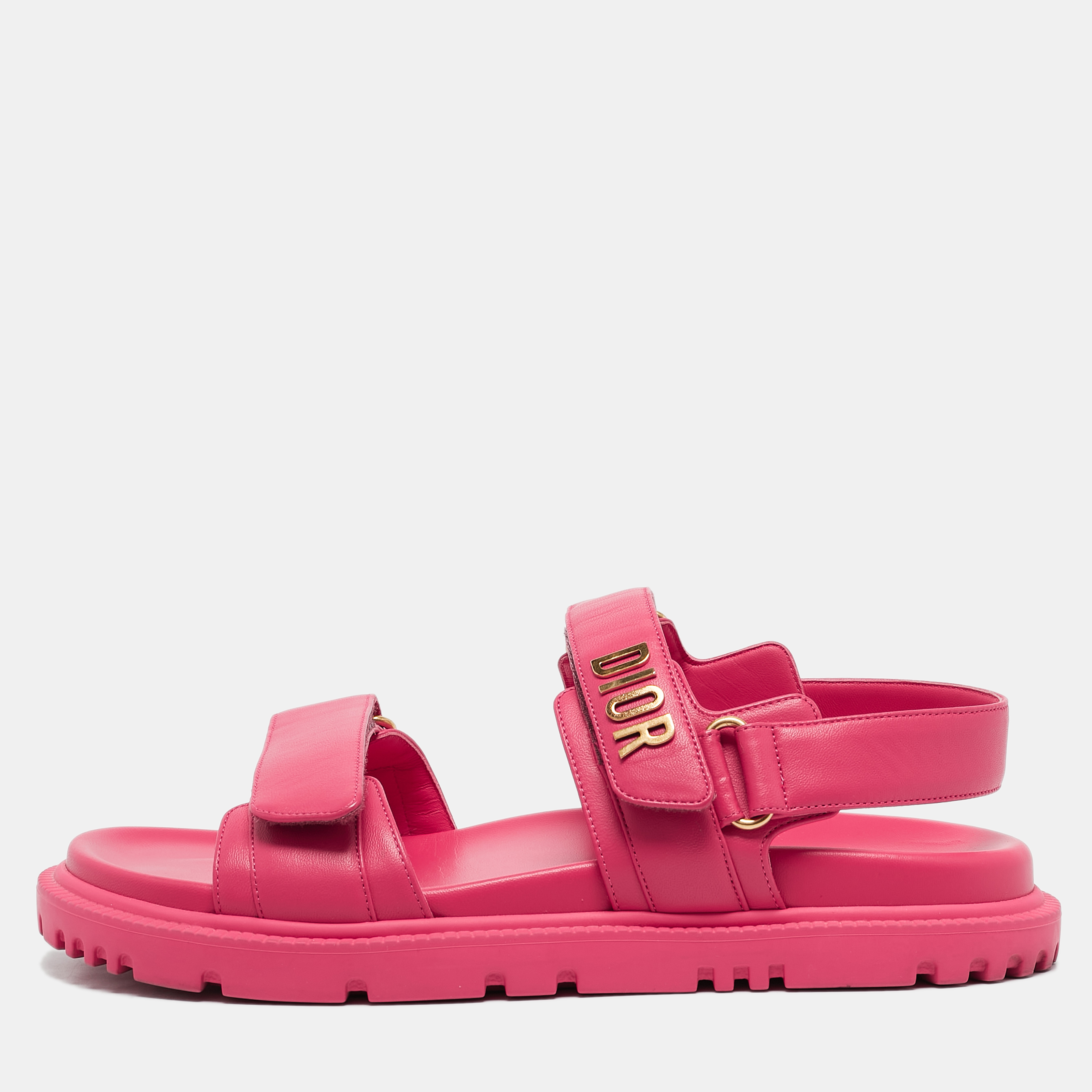 

Dior Fuchsia Leather DiorAct Flat Sandals Size, Pink