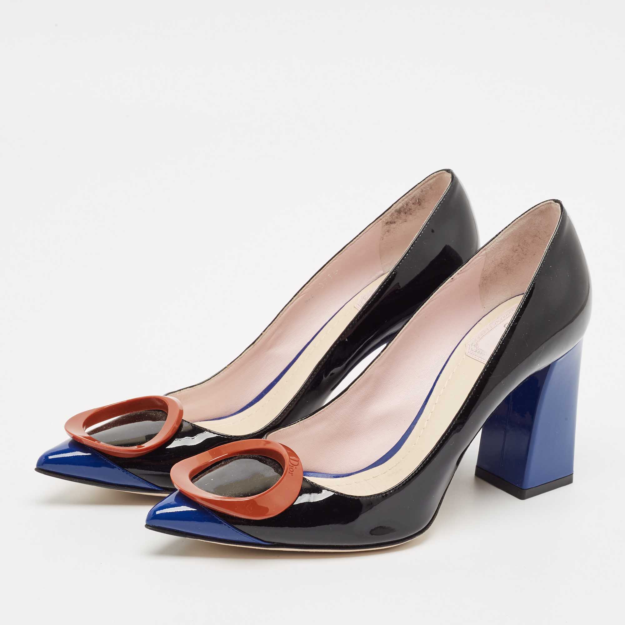 Dior Black/Blue Patent Leather Pointed Toe Pumps Size 38.5 