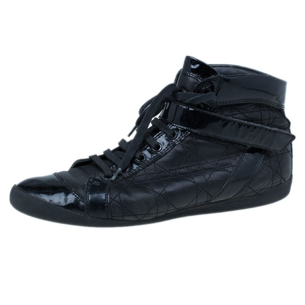 مملوكة مسبقًا Dior Black Leather High Top Sneakers Size 38.5
