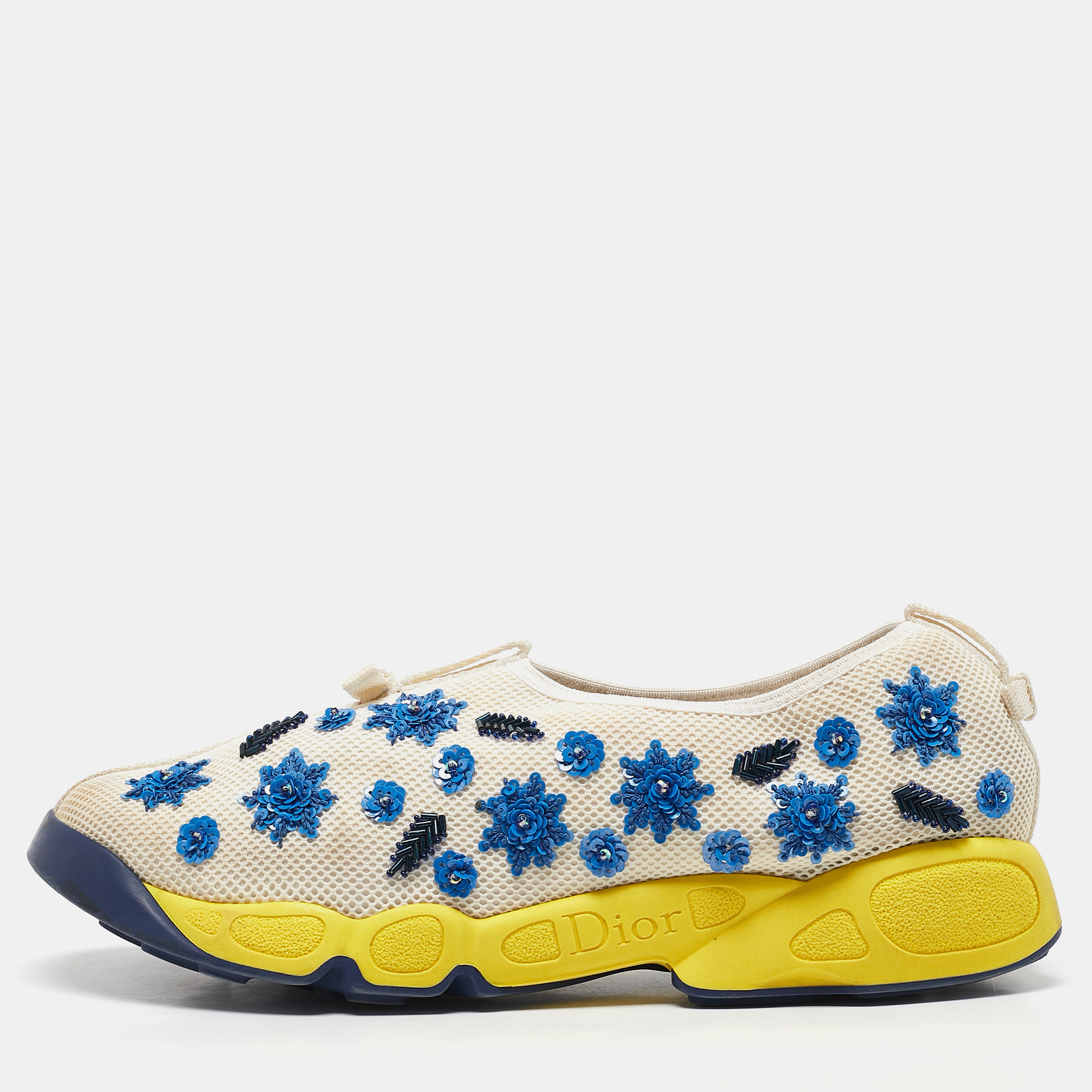 

Dior White/Blue Mesh Embellished Fusion Sneakers Size