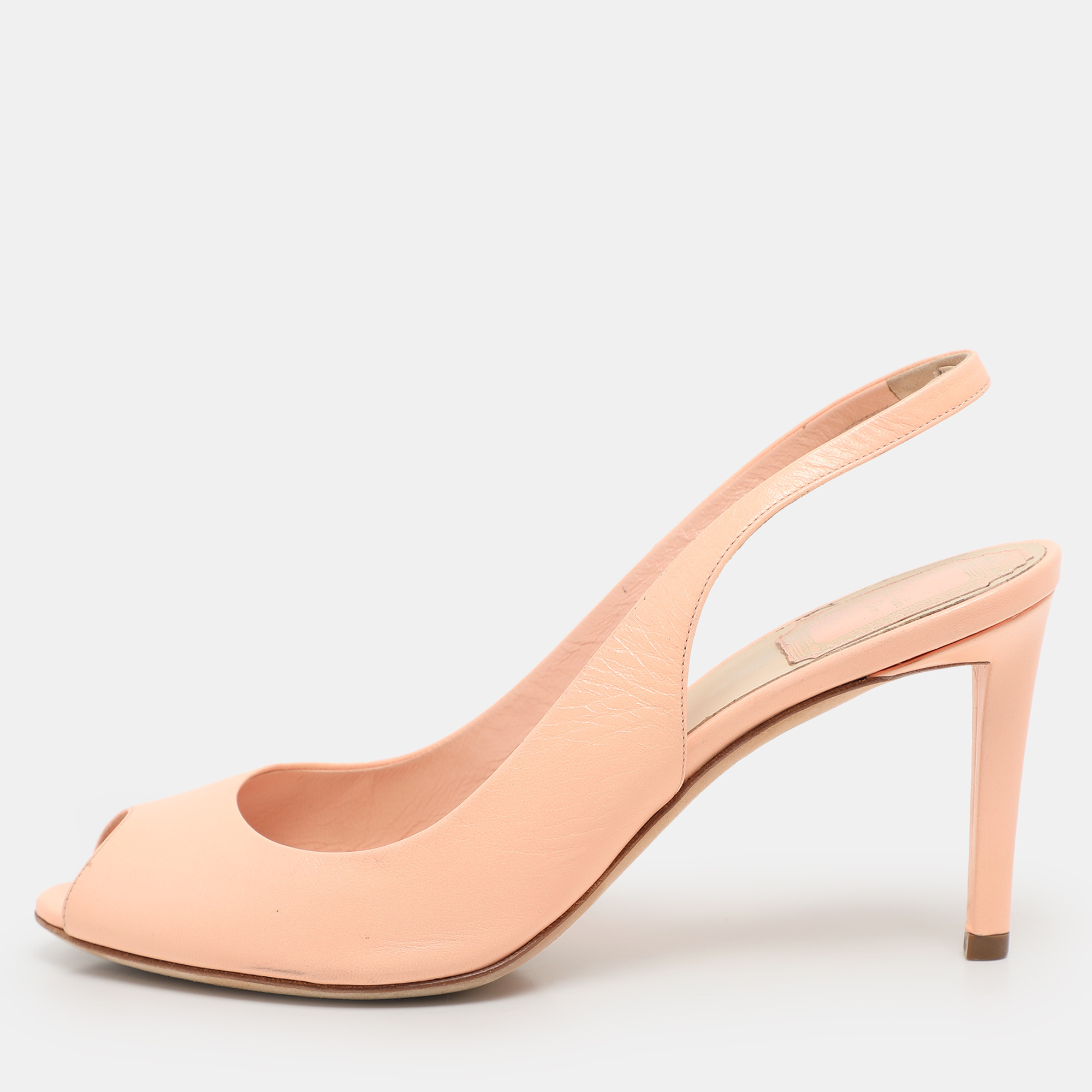 

Dior Peach Leather Peep Toe Slingback Pumps Size, Pink