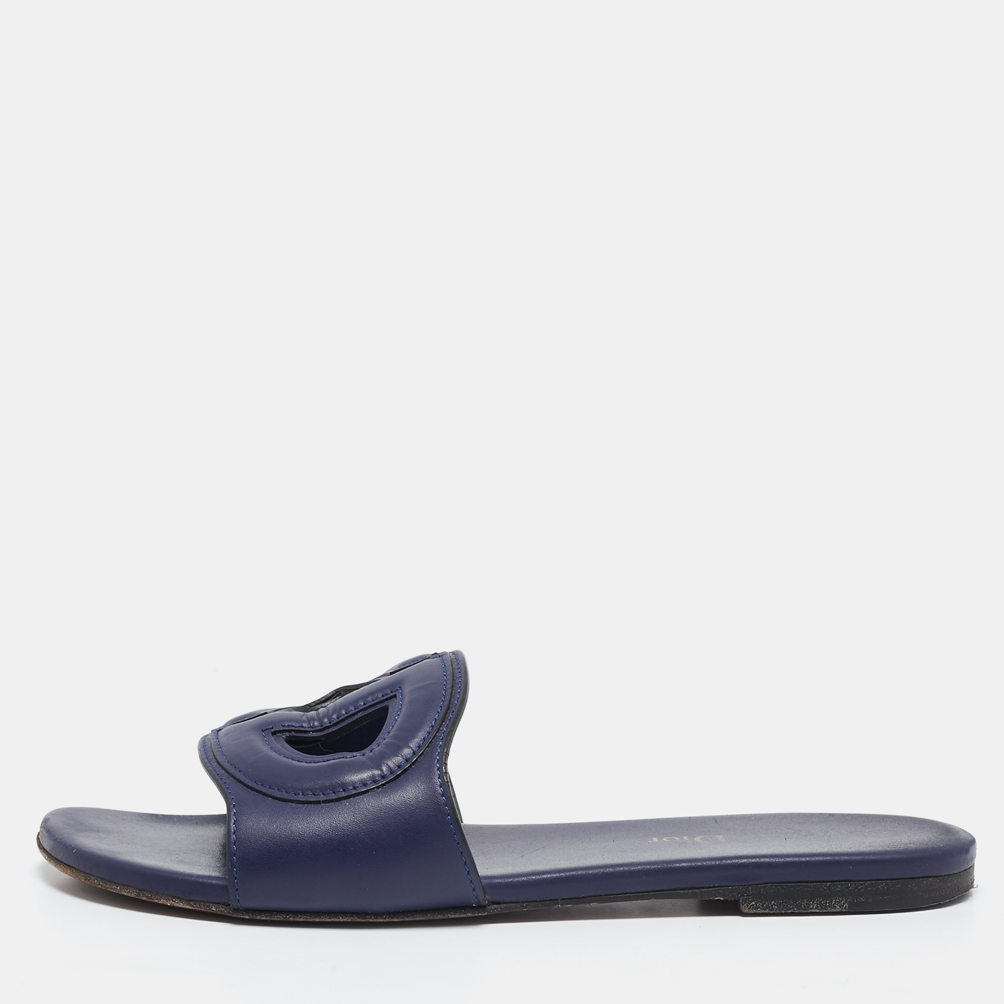 

Dior Navy Blue Leather D Club Slide Flats Size