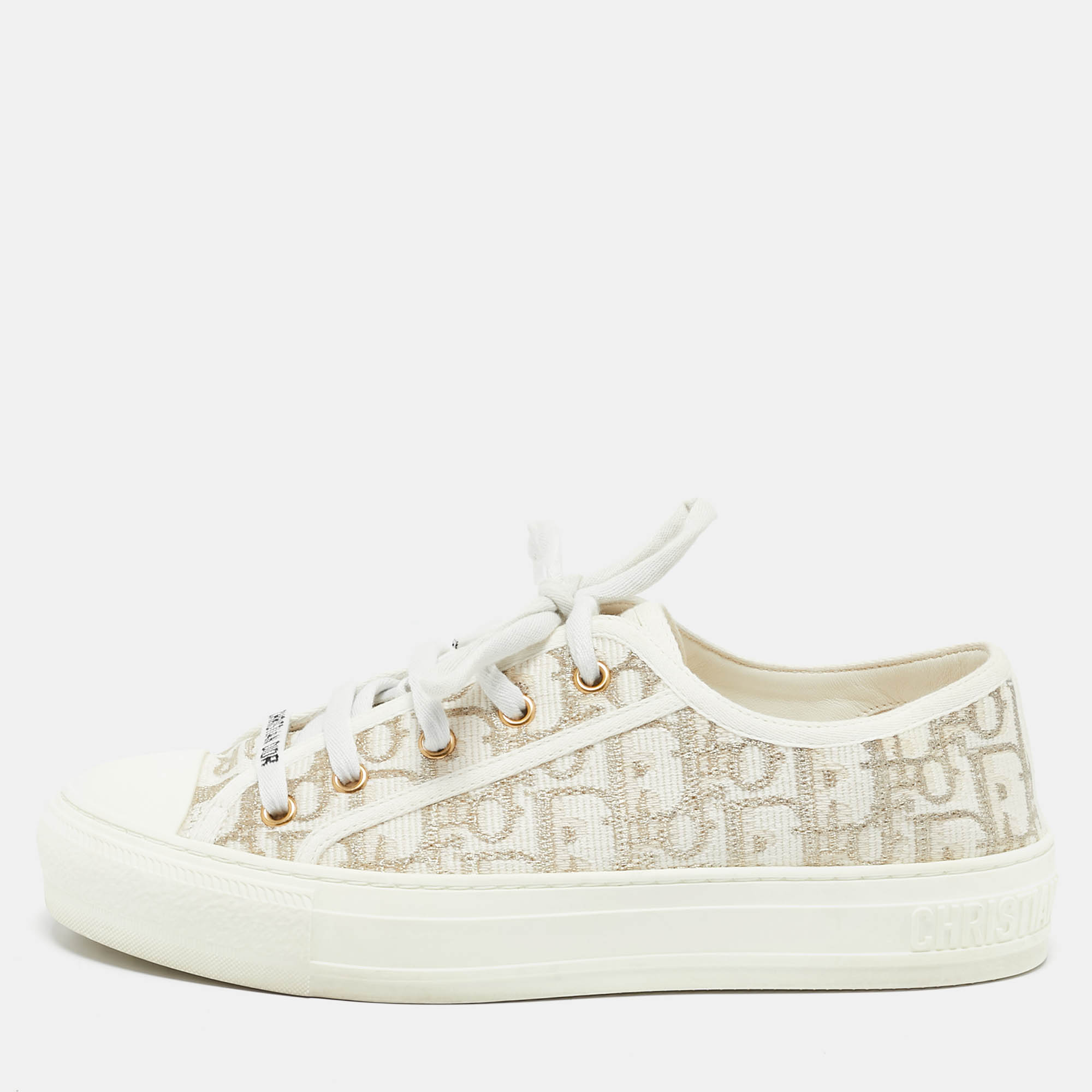 

Dior Gold/White Oblique Canvas Walk'n'Dior Low Top Sneakers Size