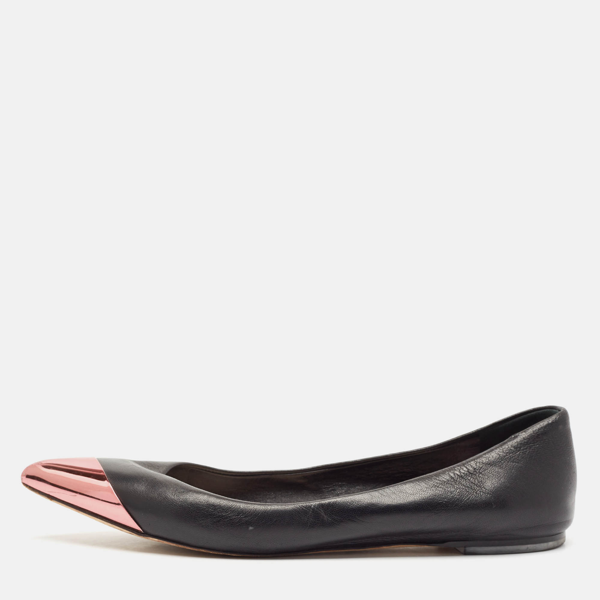 

Dior Black Leather Metal Cap Pointed Toe Ballet Flats Size