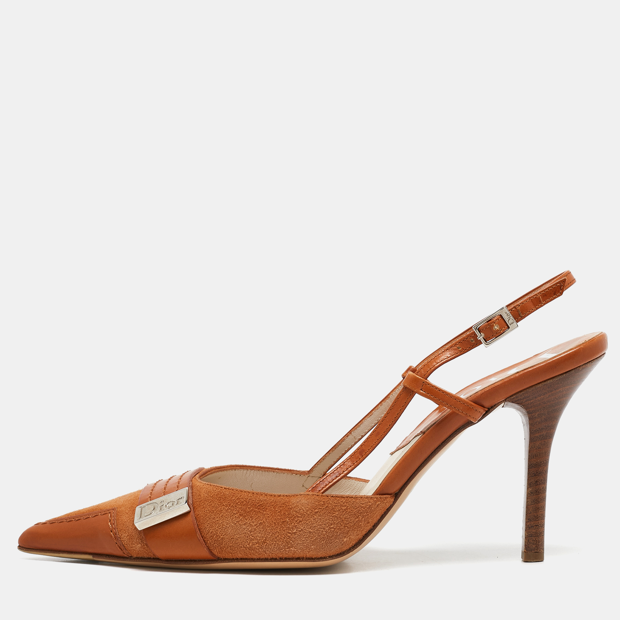 

Dior Brown Leather and Suede Slingback Pumps Size