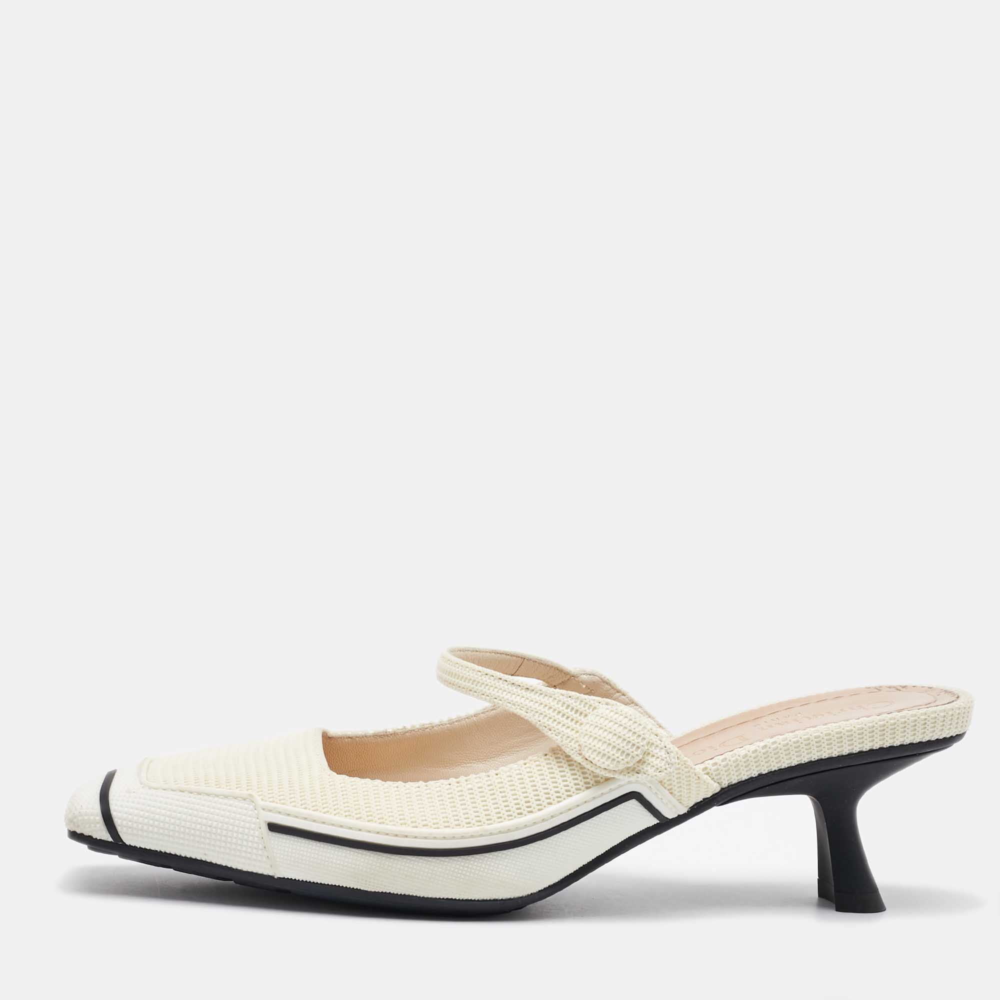 

Dior White Fabric and Rubber D-motion Mules Size