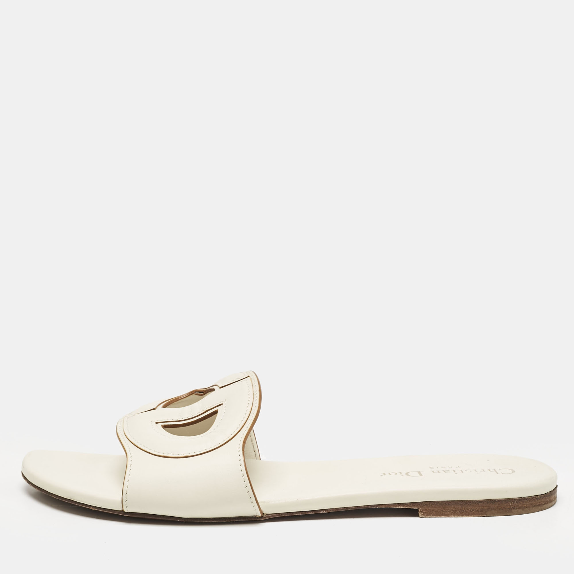 

Dior White Leather D Club Flat Slide Sandals Size