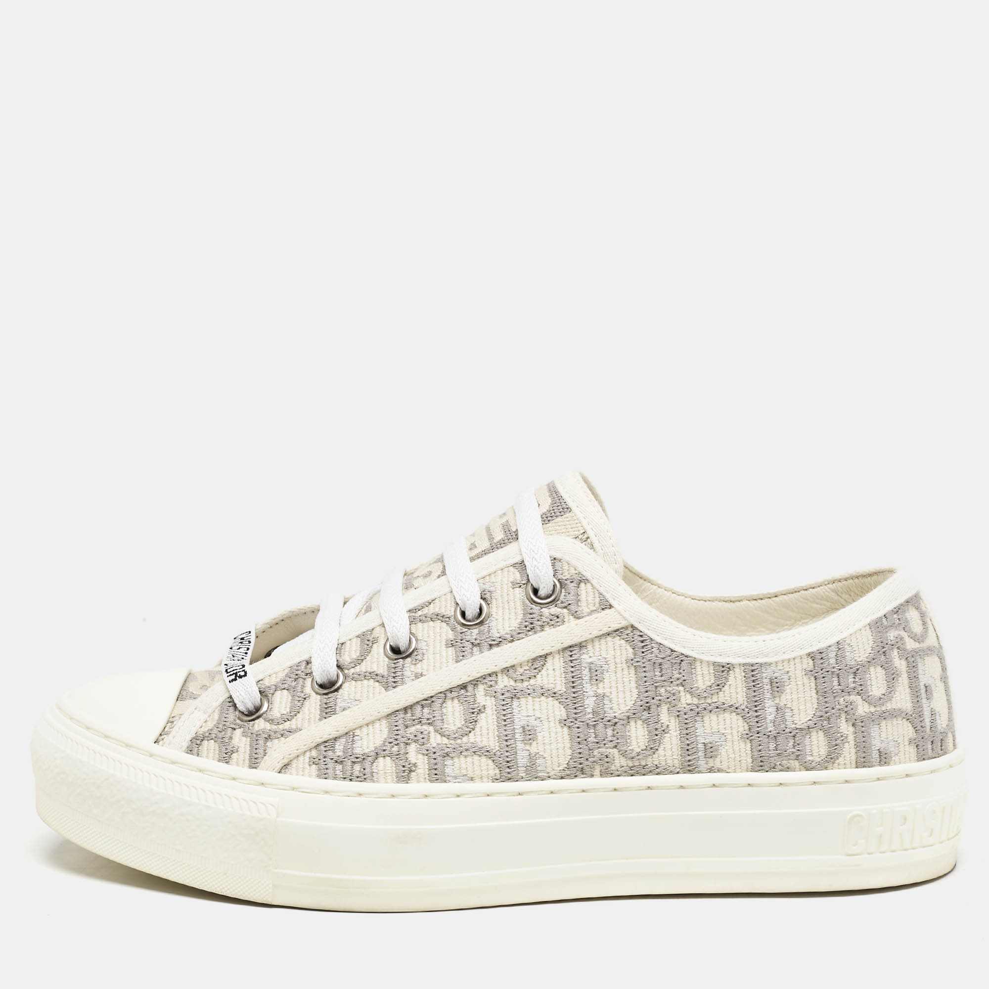 

Dior White/Grey Oblique Embroidered Canvas Walk'n'Dior Low Top Sneakers Size