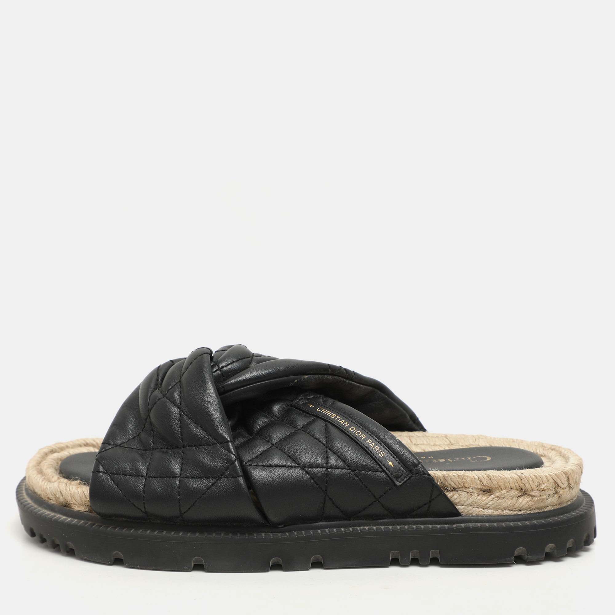 

Dior Black Cannage Leather D-Twist Espadrille Slides Size