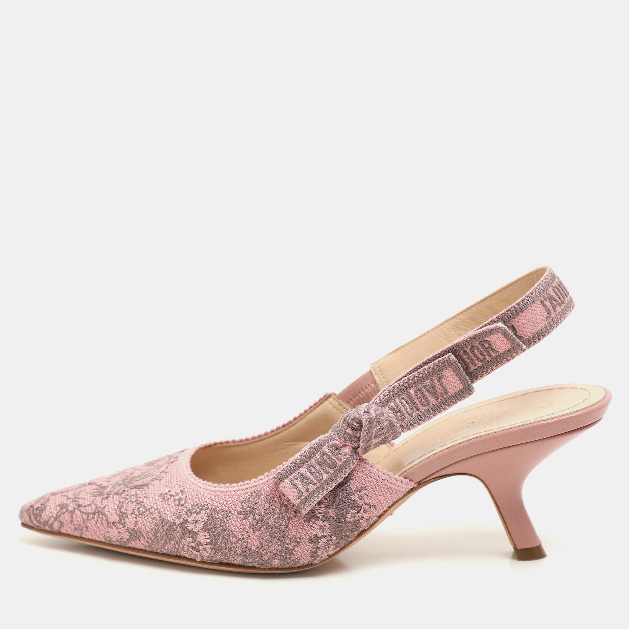 

Dior Pink/Grey Floral Jacquard J'Adior Slingback Pumps Size