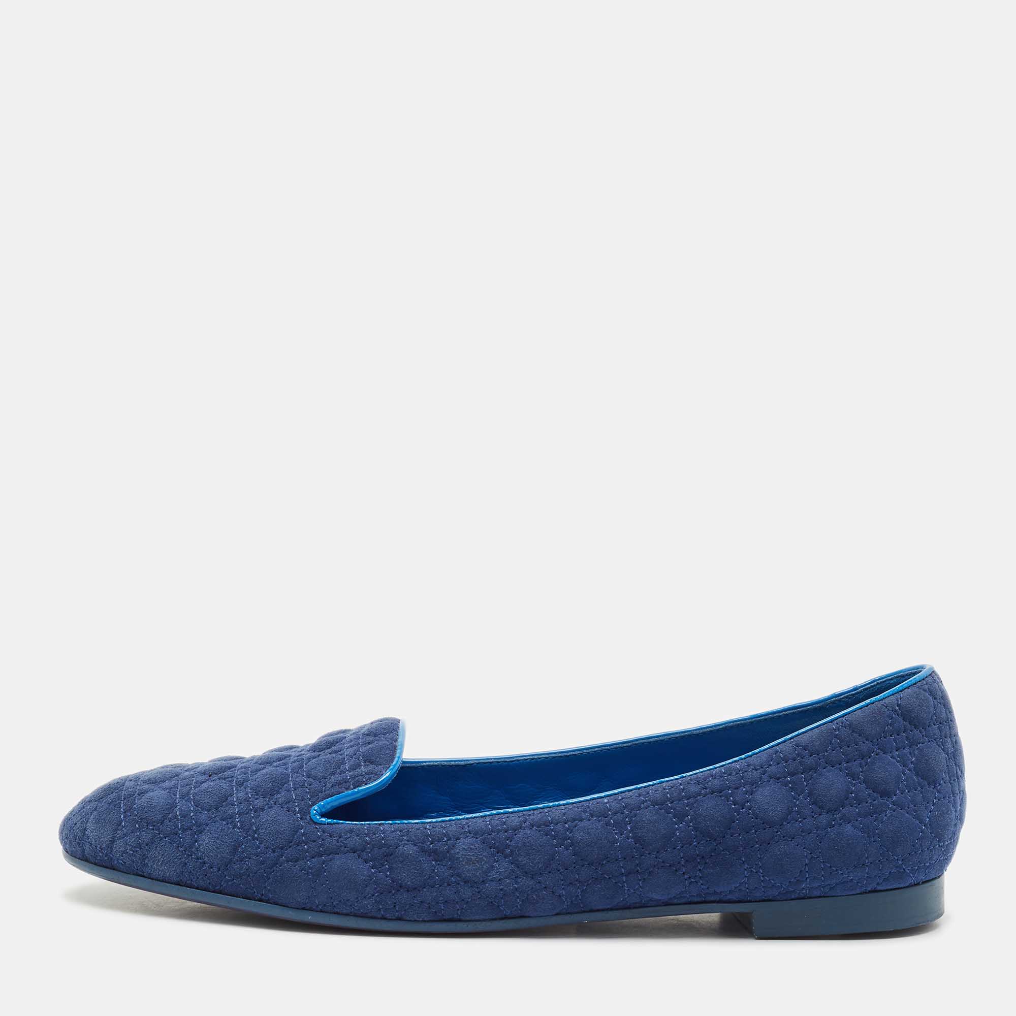 

Dior Navy Blue Suede Cannage Smoking Slippers Size