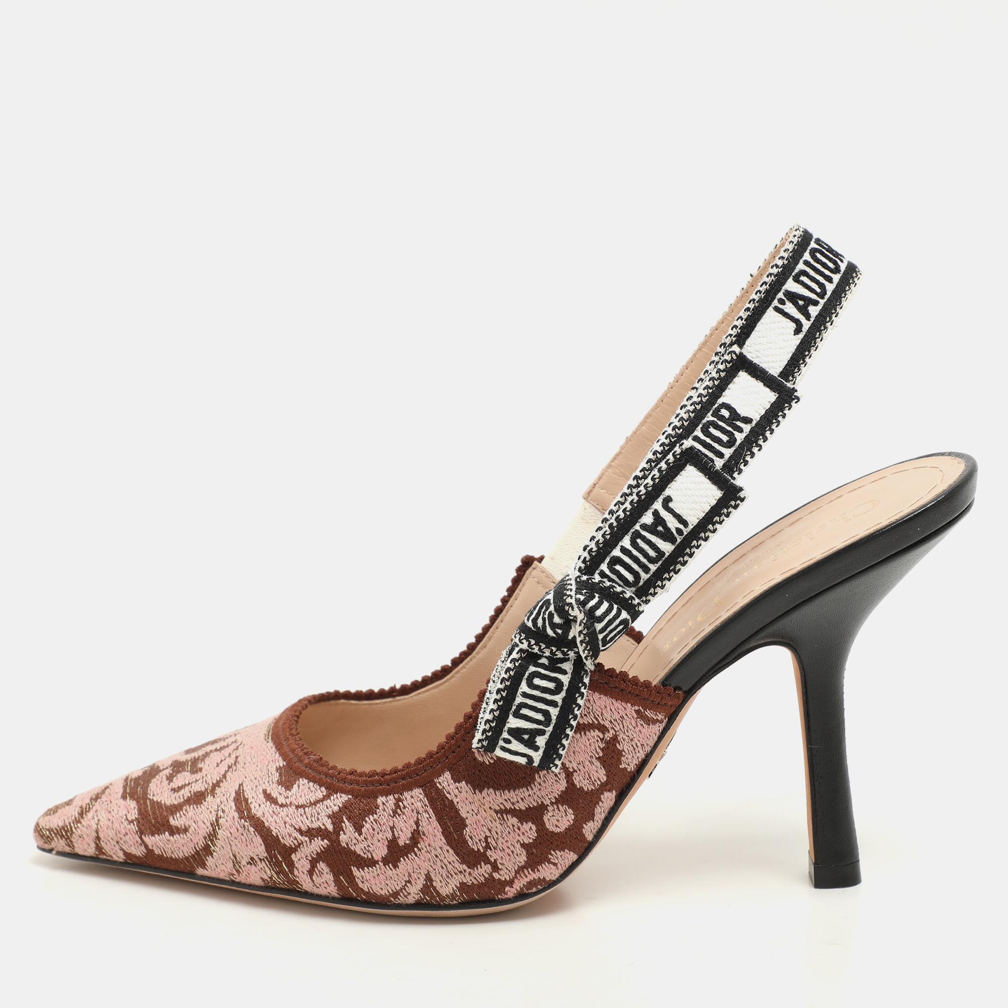 

Dior Brown/Pink Floral Jacquard J'Adior Slingback Pumps Size