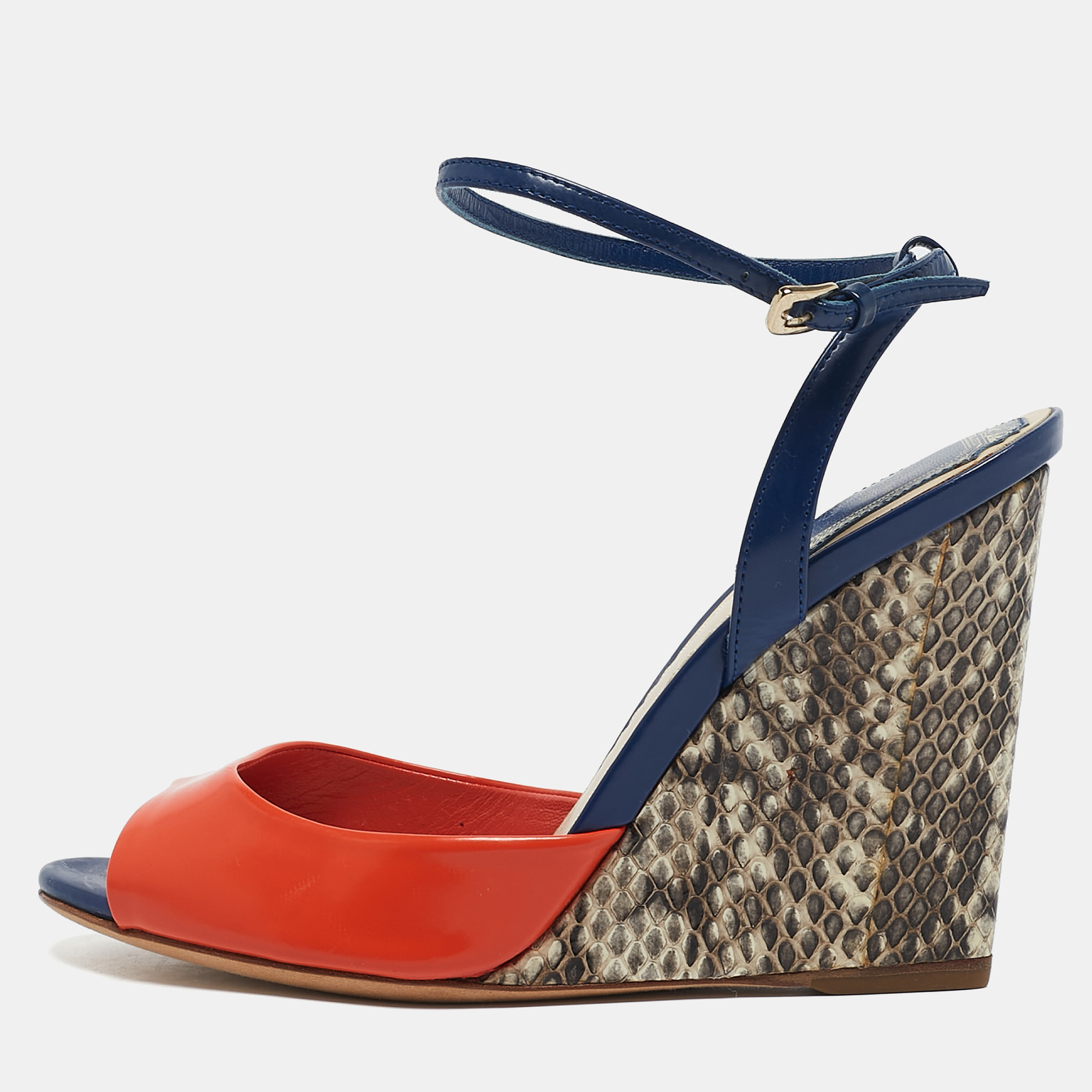 

Dior Multicolor Python and Leather Wedge Sandals Size
