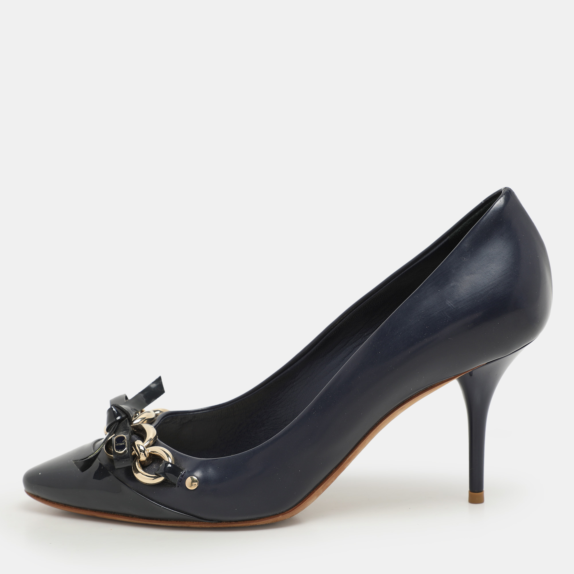 

Dior Blue Patent and Leather Bow Chain Detail Pumps Size