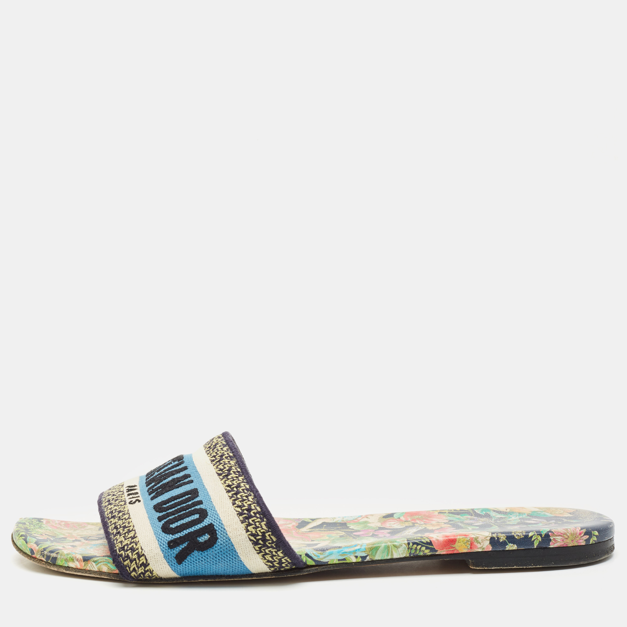 

Dior Multicolor Embroidered Canvas Dway Flat Slide Sandals Size