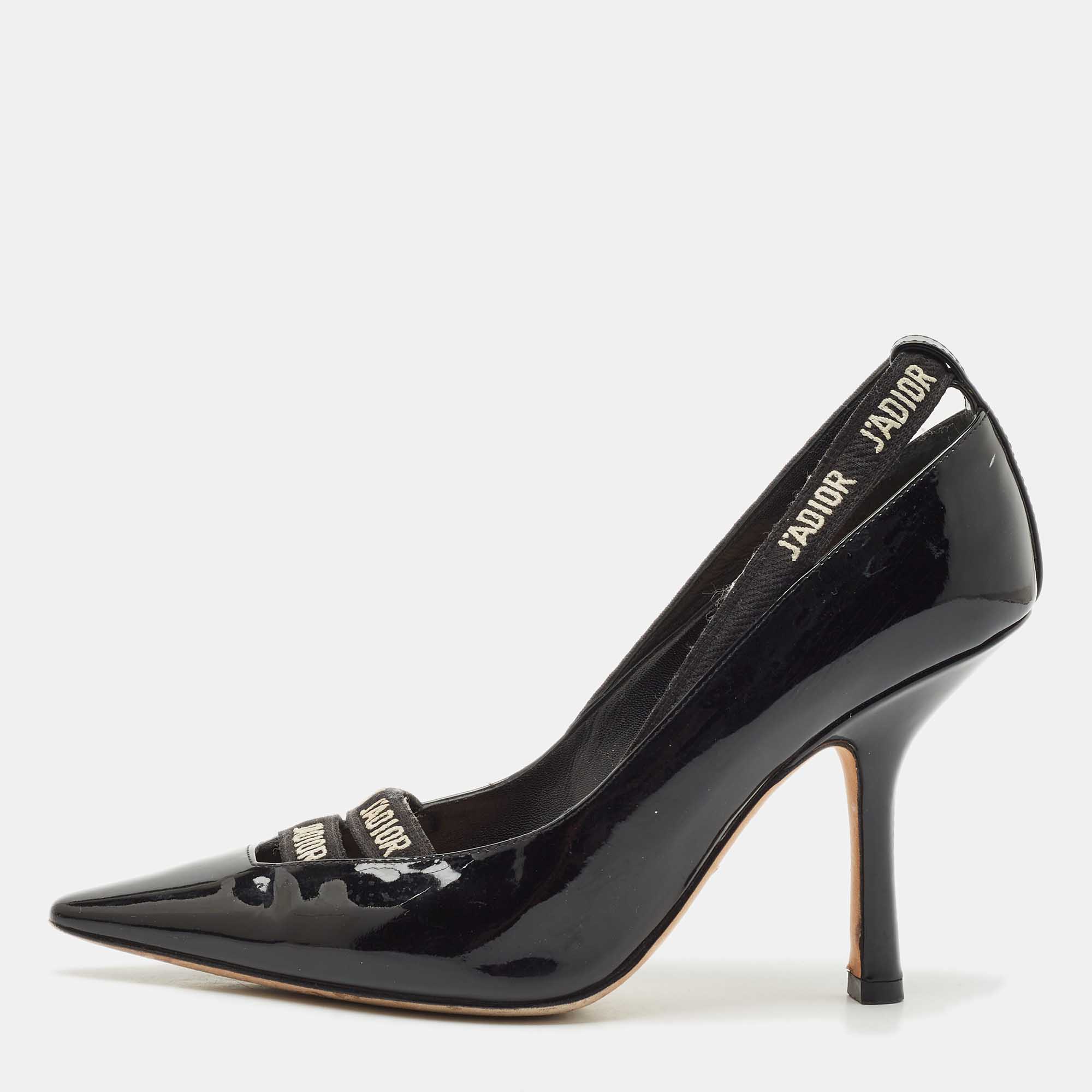 

Dior Black Patent Leather J'adior Ribbon Pointed Toe Pumps Size