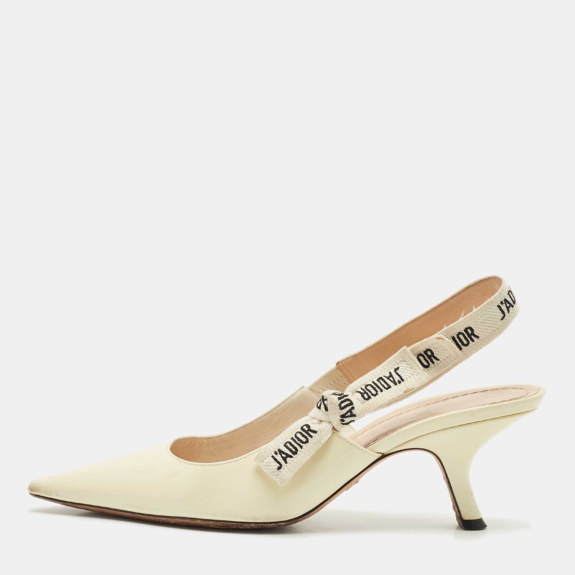 

Dior Off White Patent Leather J'adior Slingback Pumps Size