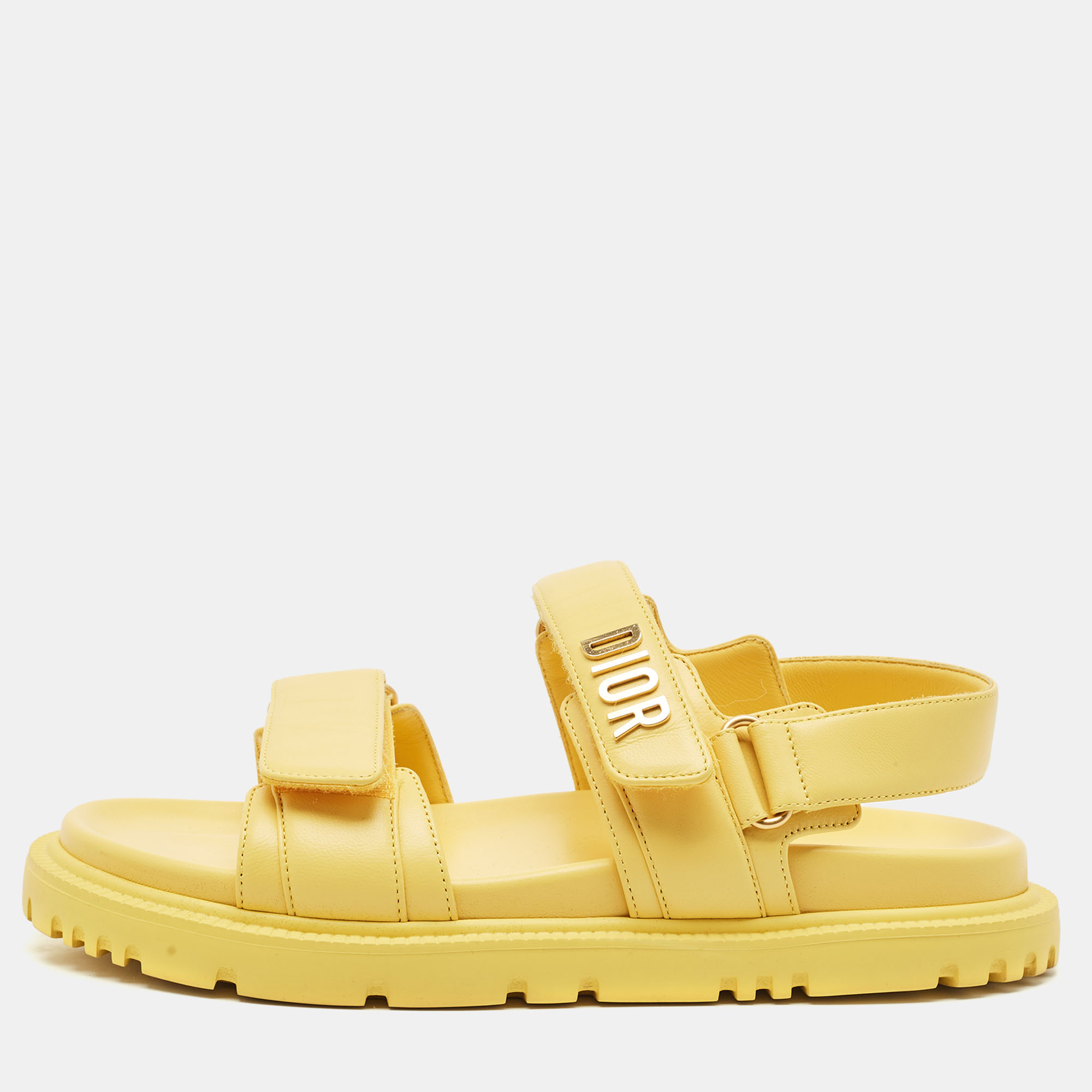 

Dior Yellow Leather DiorAct Flat Sandals Size