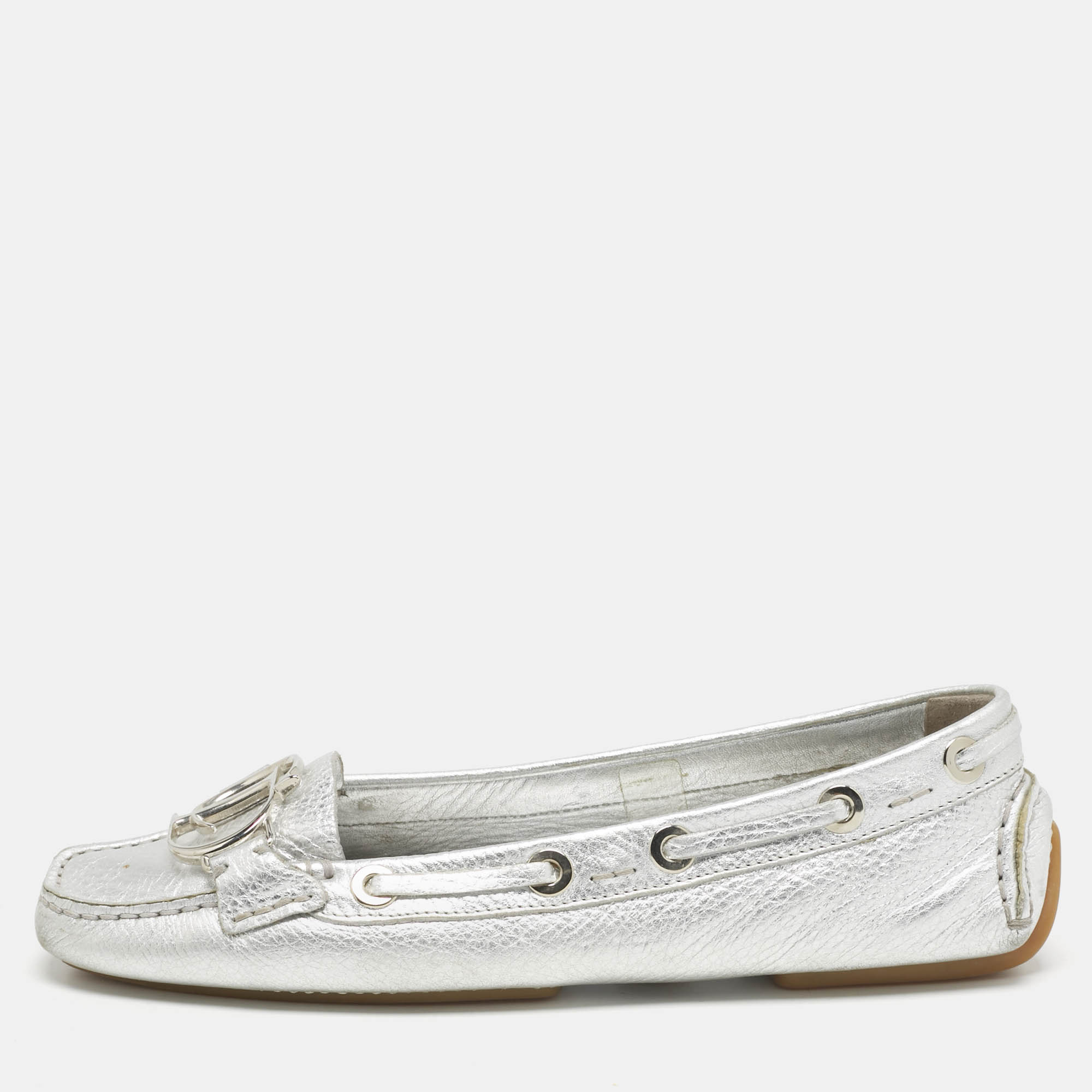 

Dior Silver Leather CD Logo Loafers Size