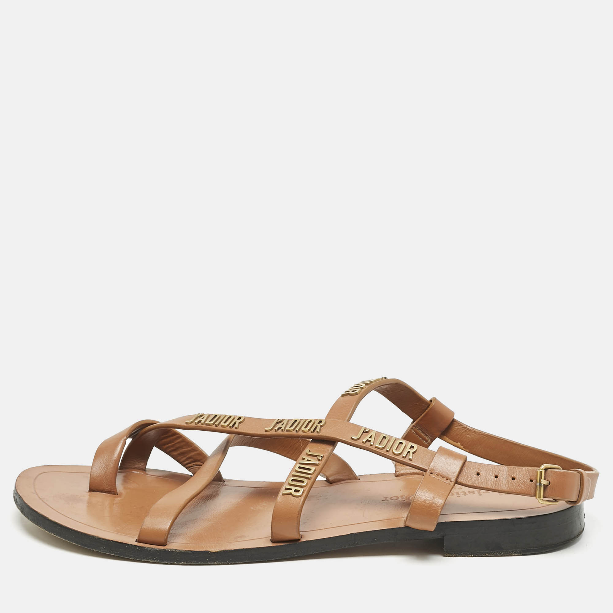 

Dior Brown Leather J'adior Criss Cross Strappy Flat Sandals Size