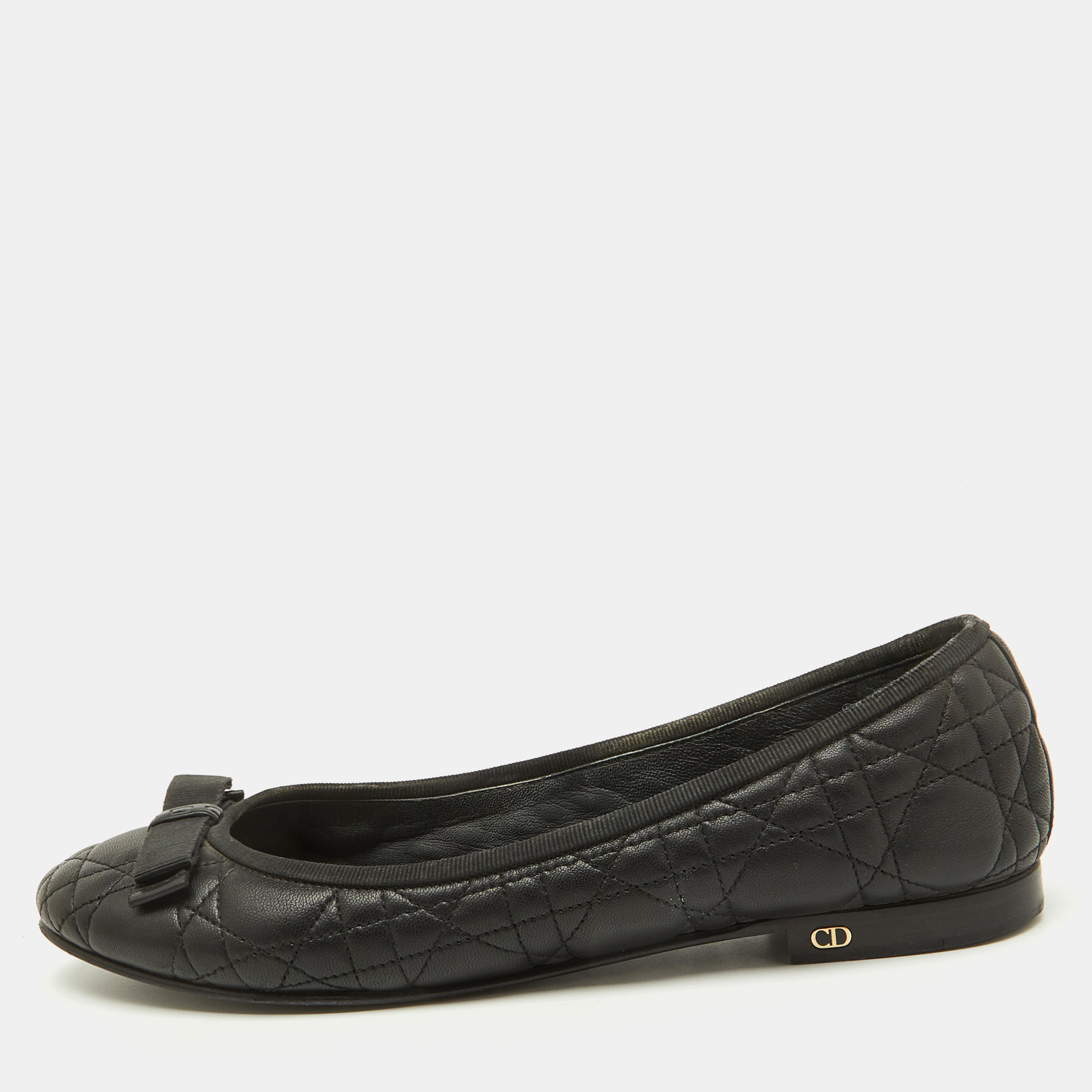 

Dior Black Cannage Leather My Bow Ballet Flats Size