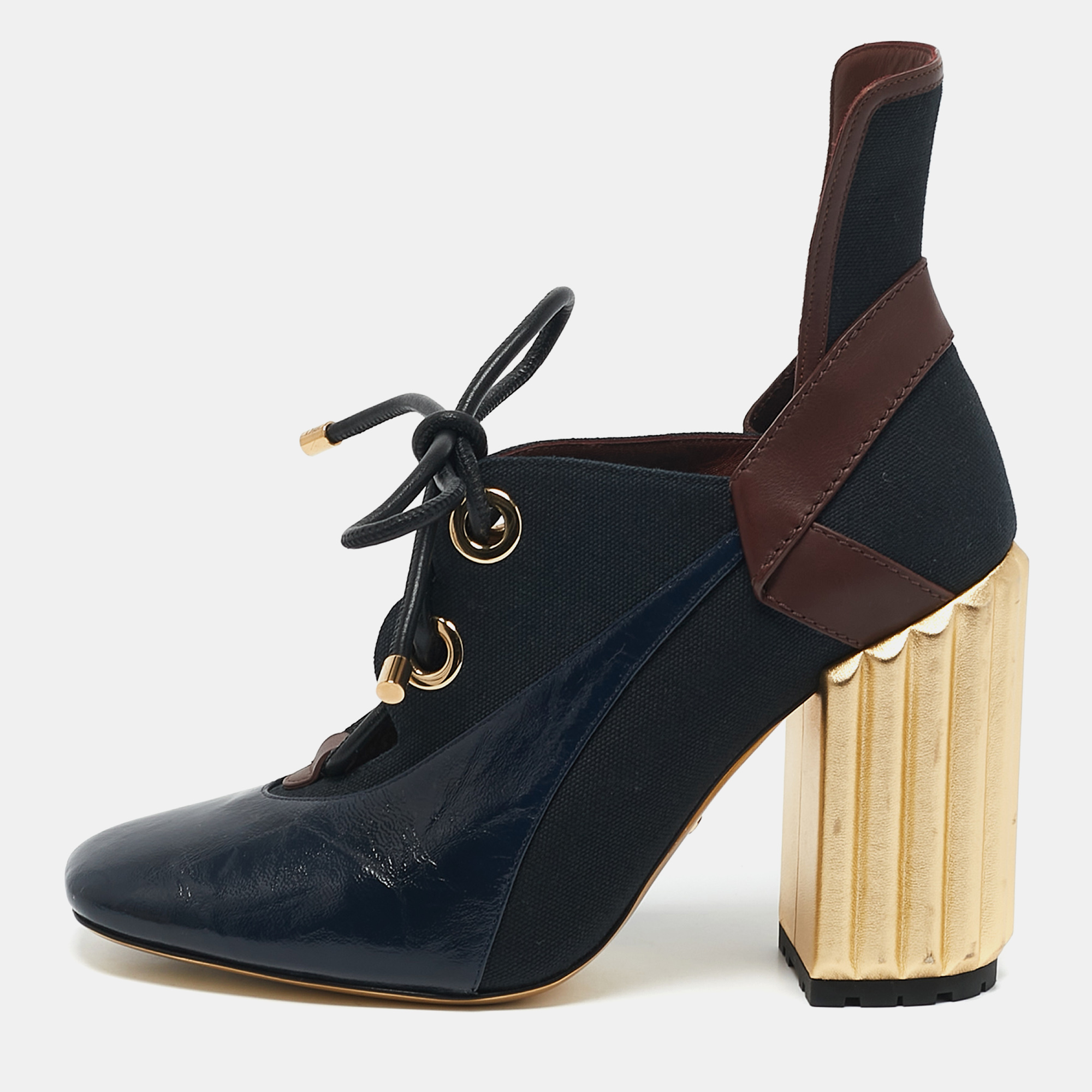 

Dior Blue/Gold Canvas and Leather Glorious Ankle Length Boots Size