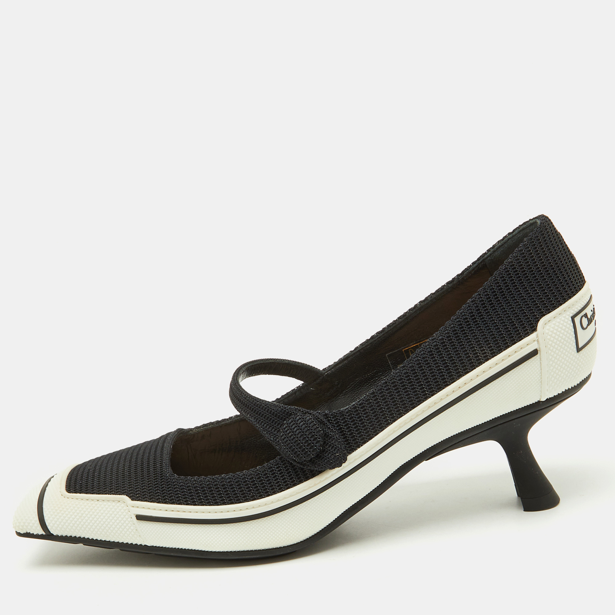 

Dior Black/White Fabric and Rubber D-motion Mary Jane Pumps Size