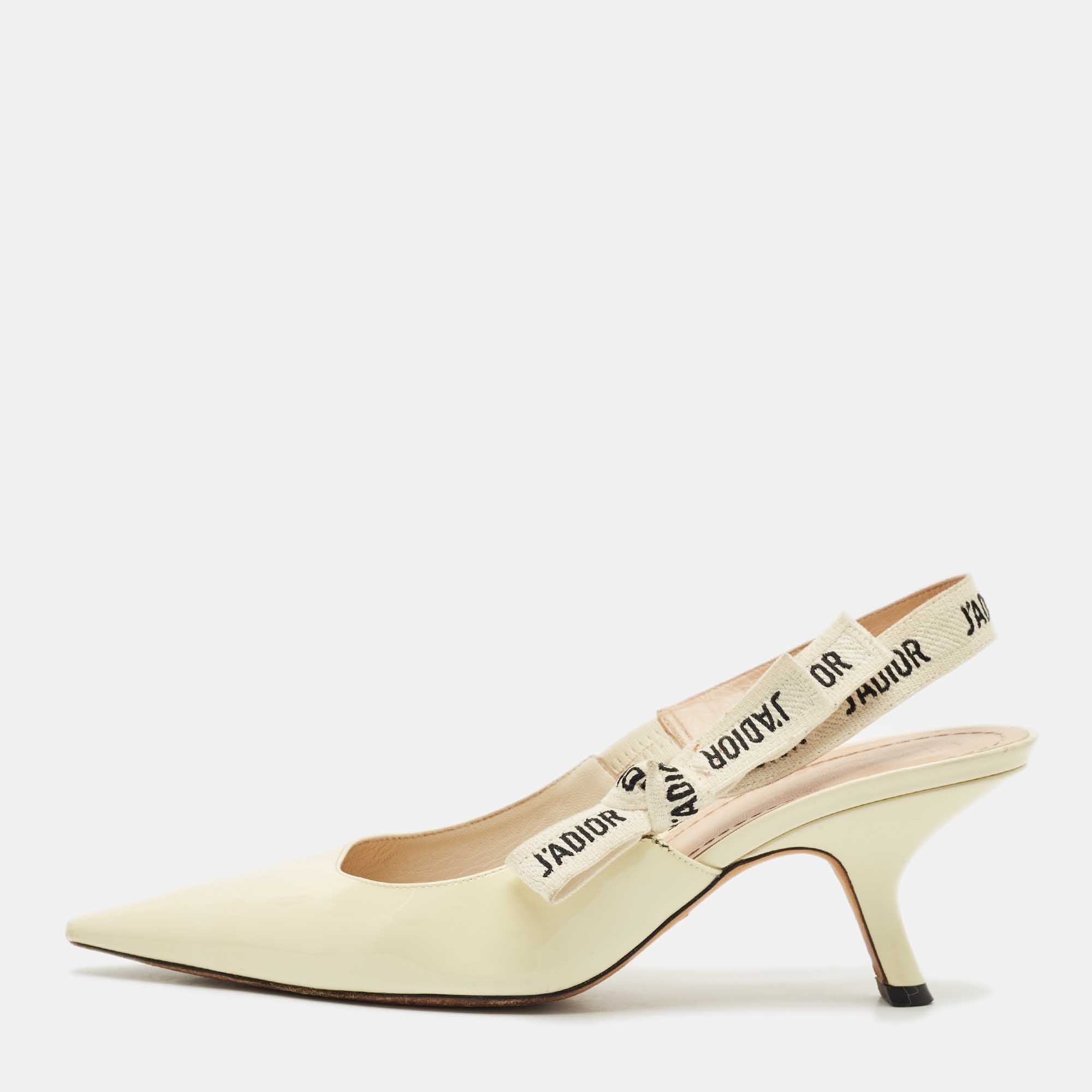 

Dior Cream Patent Leather J'Adior Slingback Pumps Size