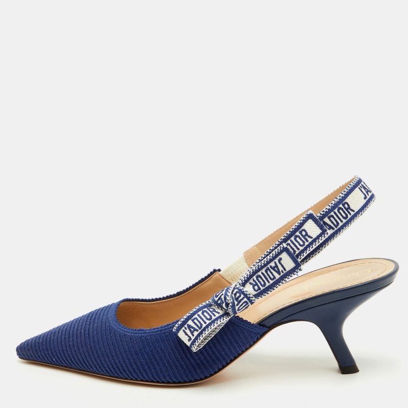 

Dior Navy Blue Technical Fabric J'Adior Slingback Pumps Size