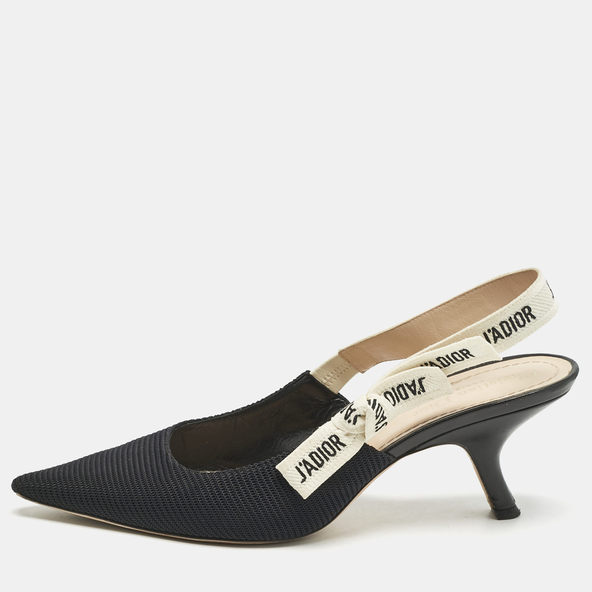 

Dior Black Technical Fabric J'adior Slingback Pumps Size
