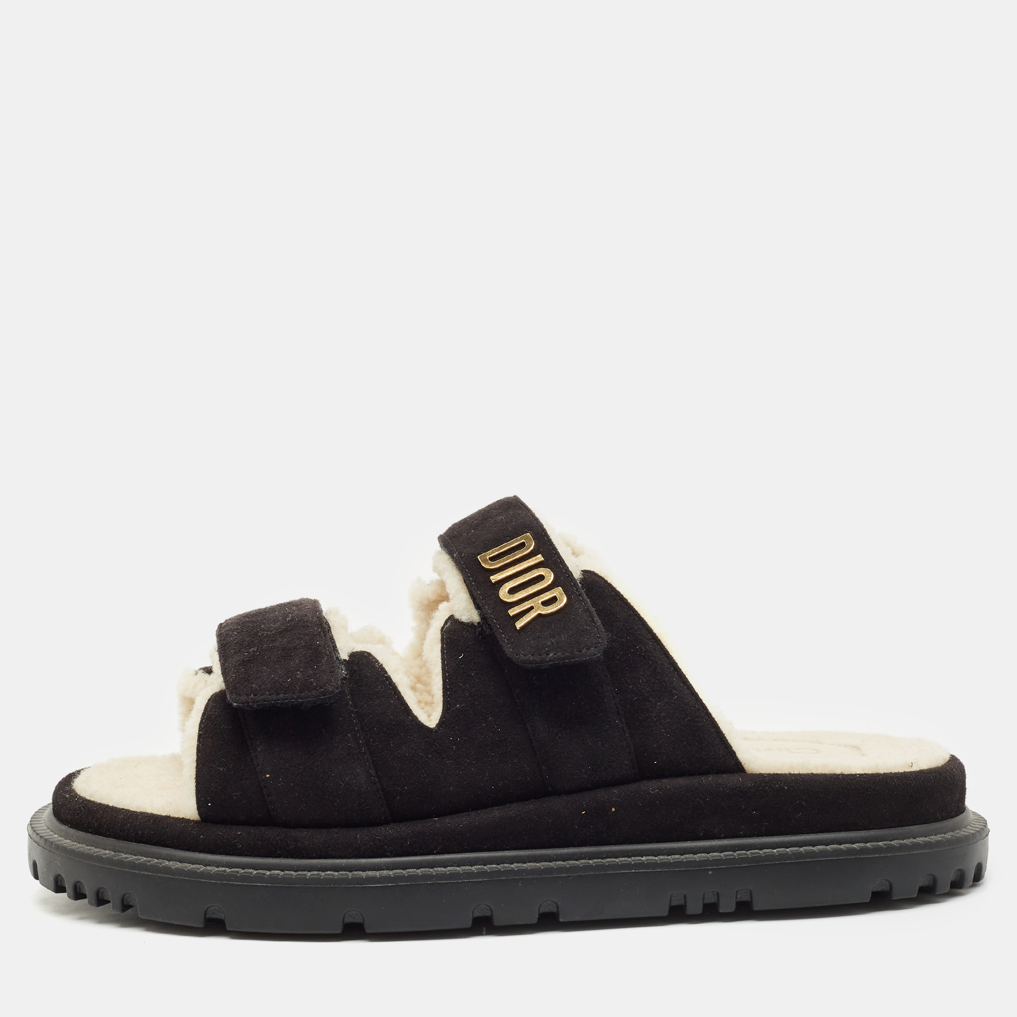 

Dior Black Suede DiorAct Flat Sandals Size