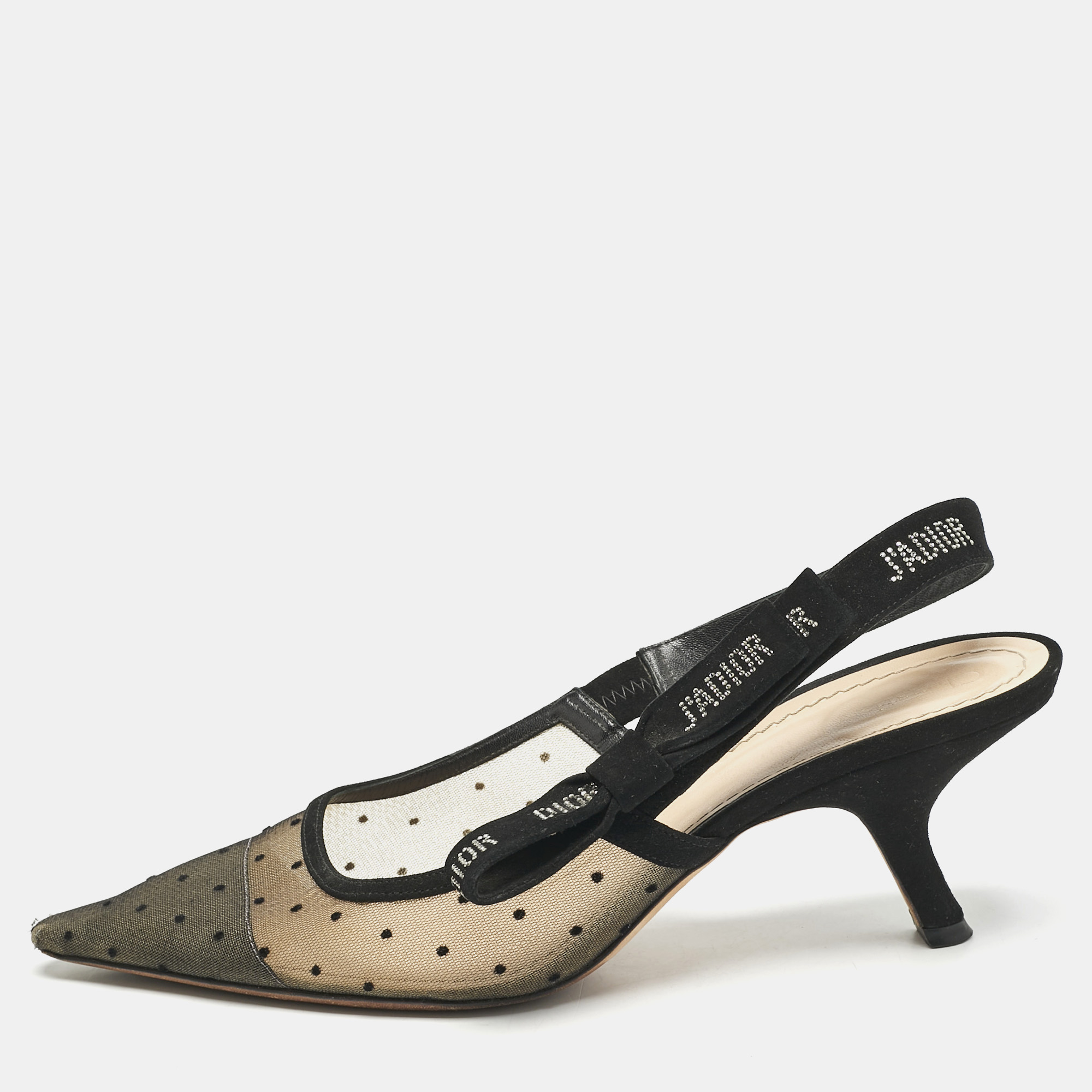 

Dior Black Mesh and Suede J'Adior Studded Slingback Pumps Size