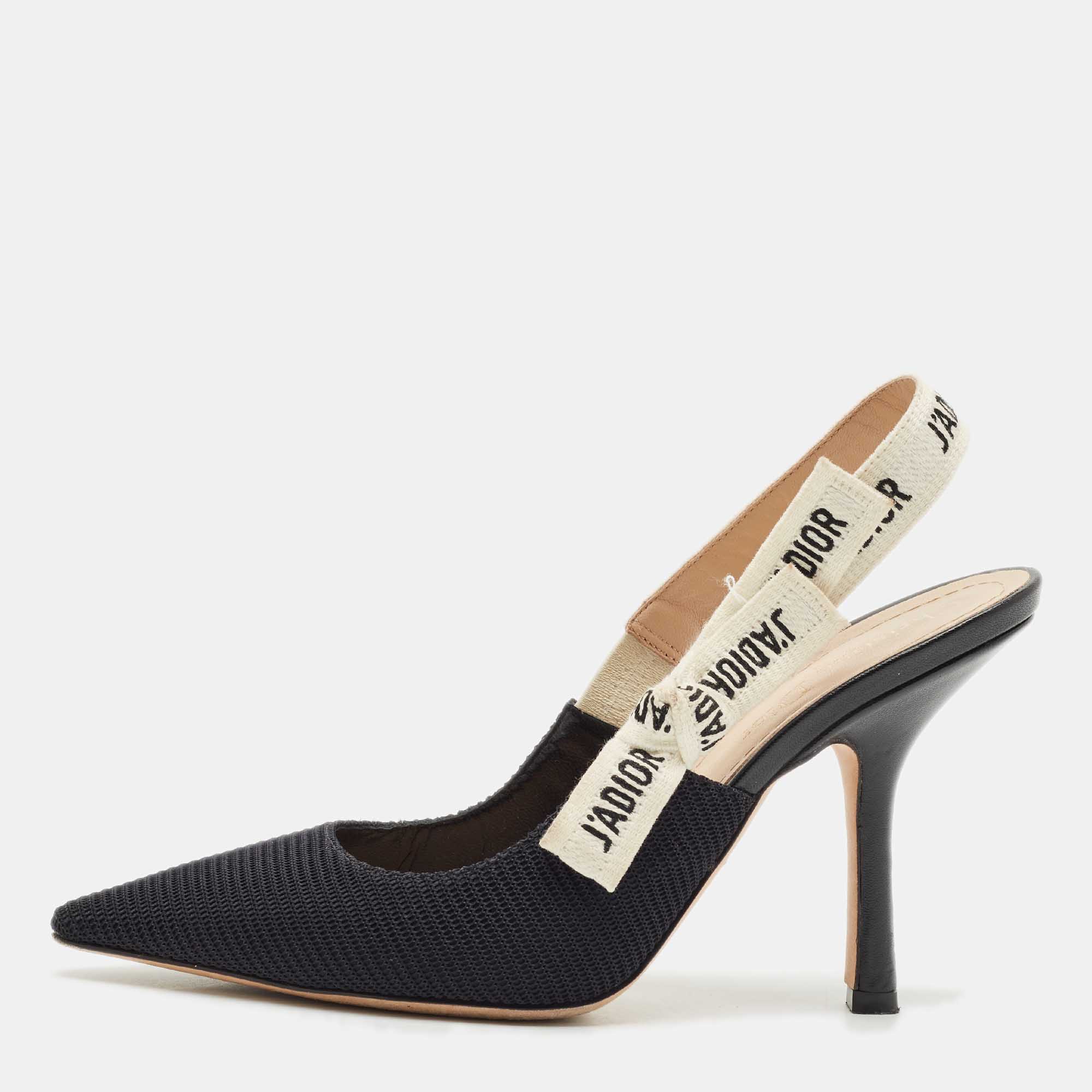 

Dior Black Technical Fabric J'Adior Slingback Pumps Size